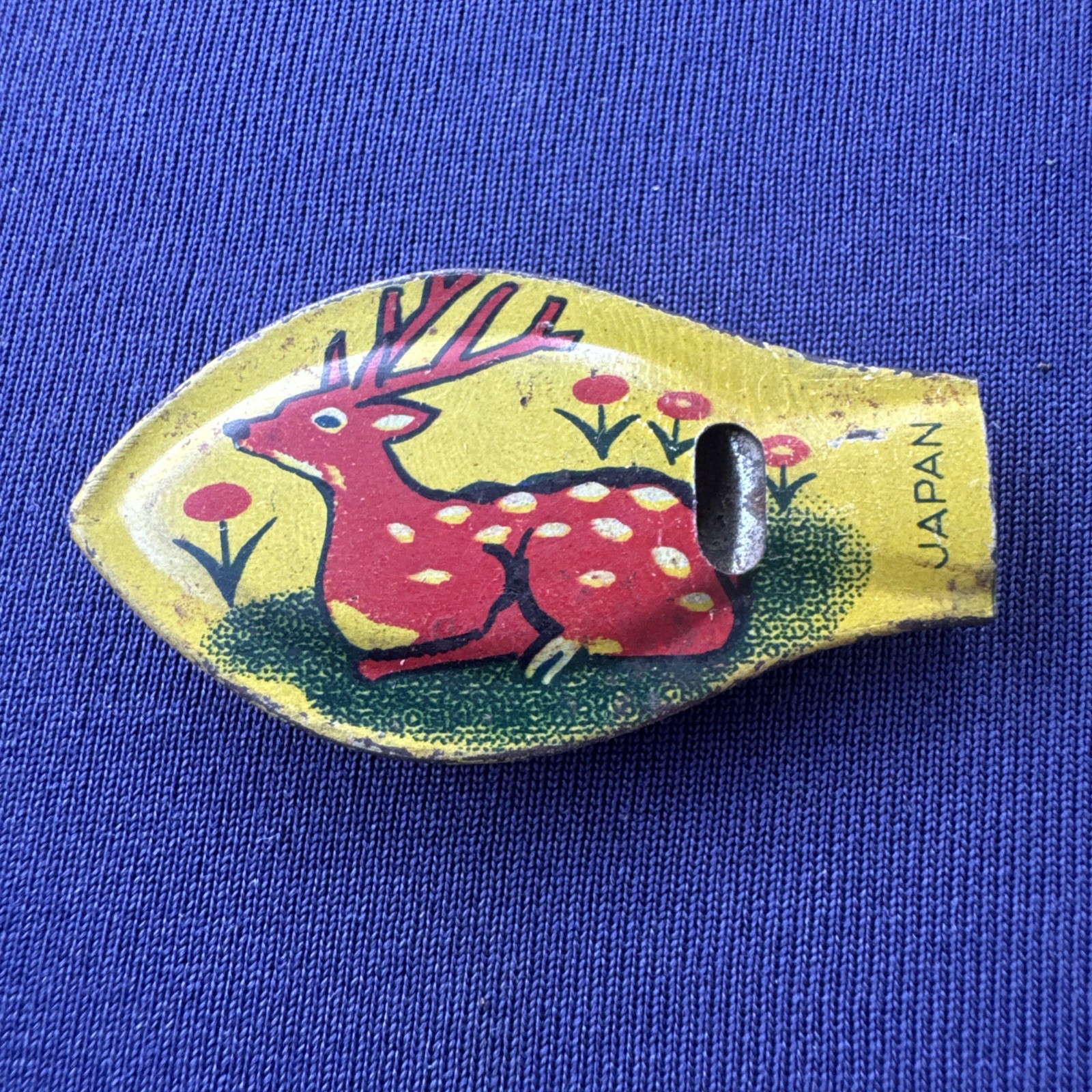 Vtg Tin Litho Whistle Pre War Japan Cracker Jack? Penny Toy Deer Staff