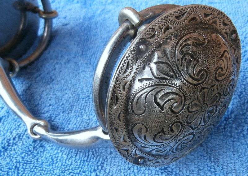 Huge 3-1/4 in. Engraved Sterling Silver Conchos Horse Snaffle Bit 