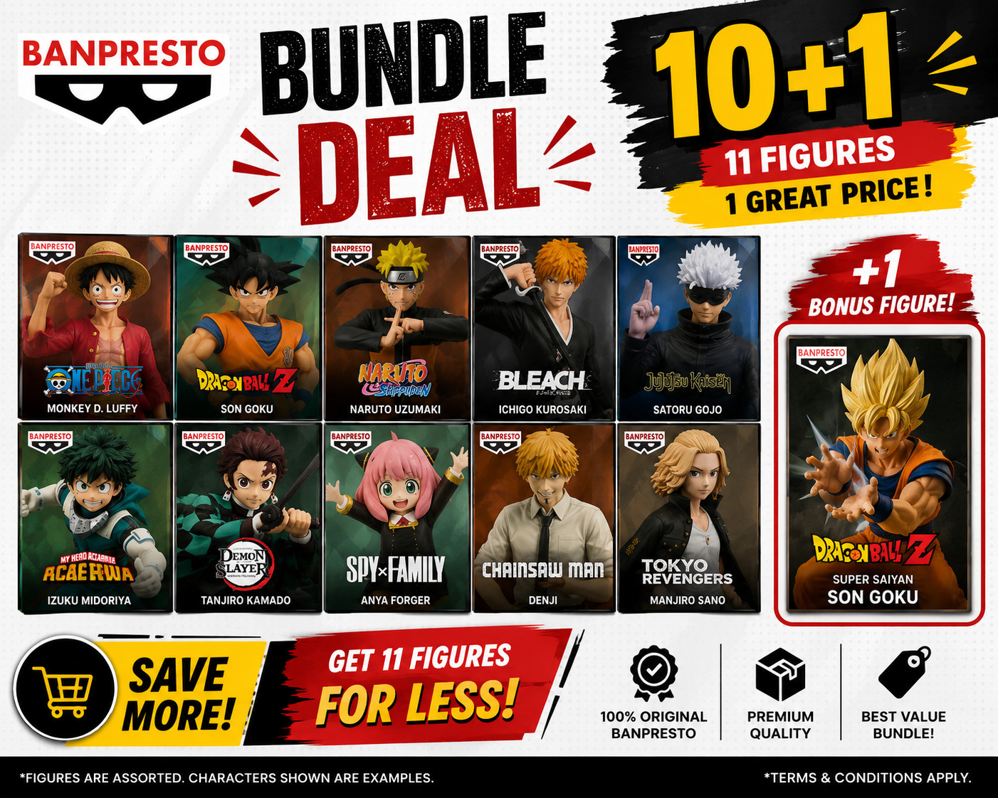 BANPRESTO 10+1 FIGURE BUNDLE DEAL – PICK 10 GET 1 MYSTERY GIFT ONE PIECE/DBZ+
