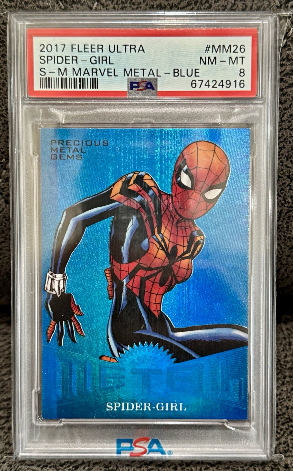 Fleer 2017 Ultra Spider-Man Precious Metal Gems Metal Blue #MM26 PSA 8 40/49 💎