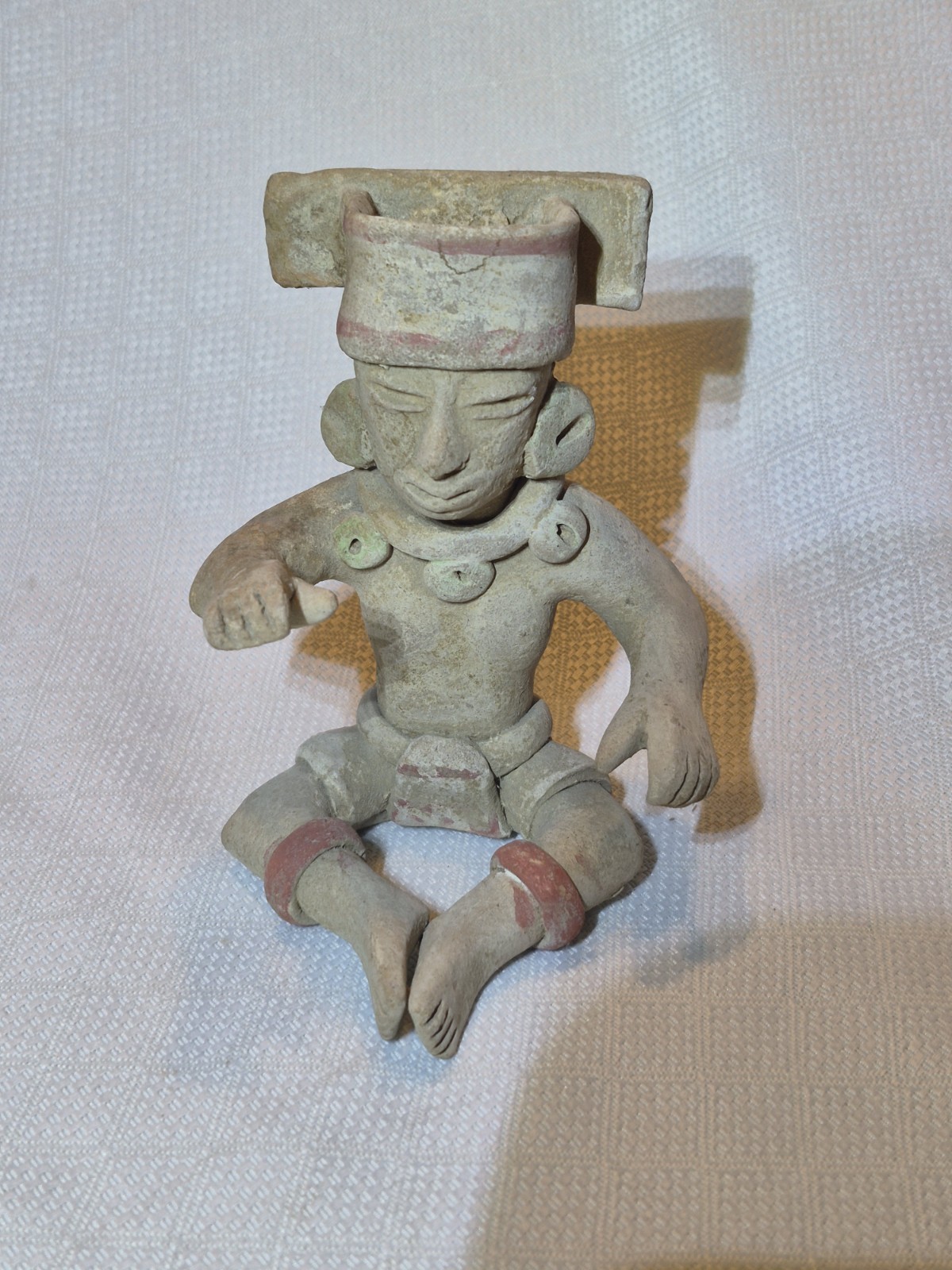 Vintage Pre-Columbian Style Terracotta Clay Seated Figure Stamped Mexico Folk...