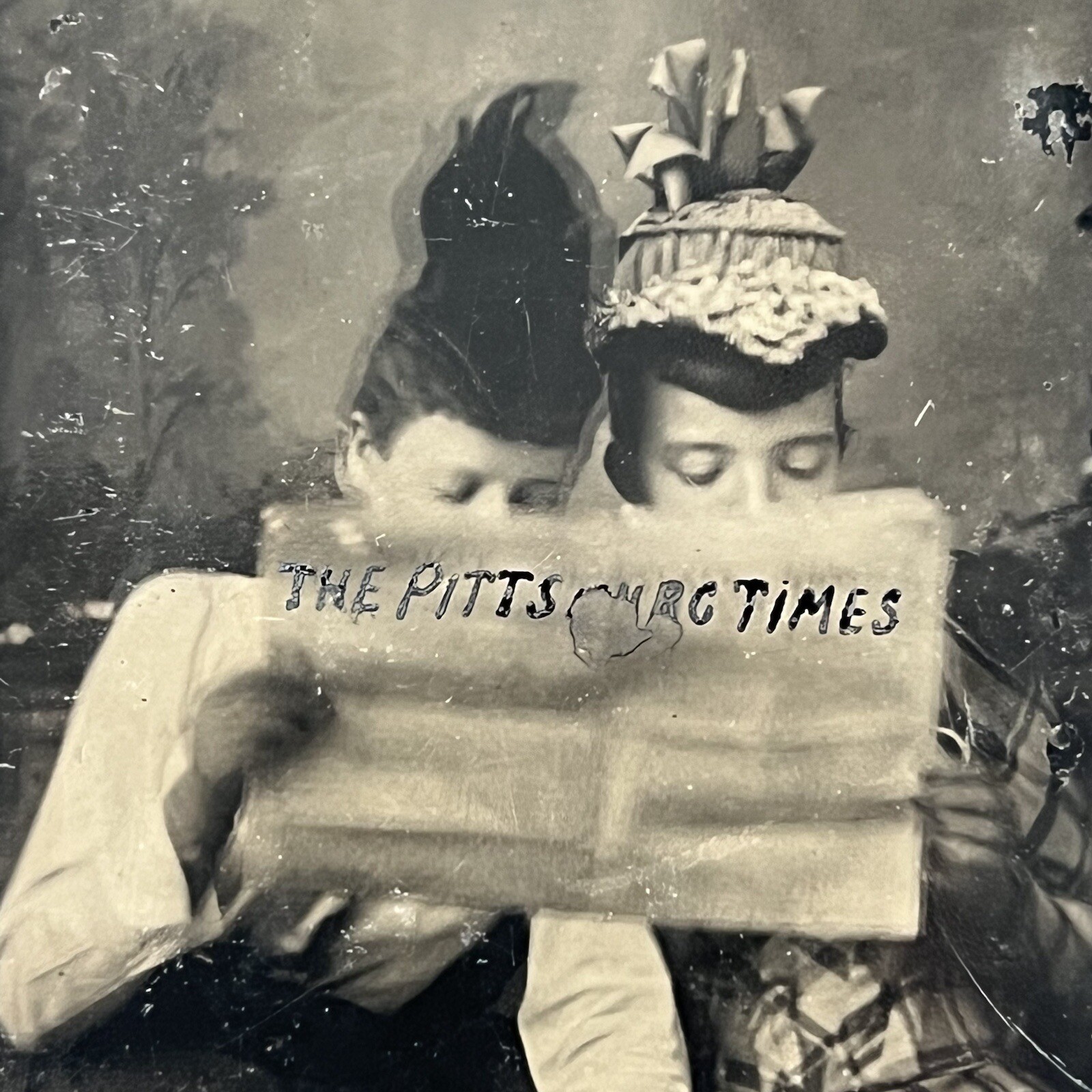 Antique Tintype Photograph Beautiful Women Reading Pittsburgh PA Times Newspaper