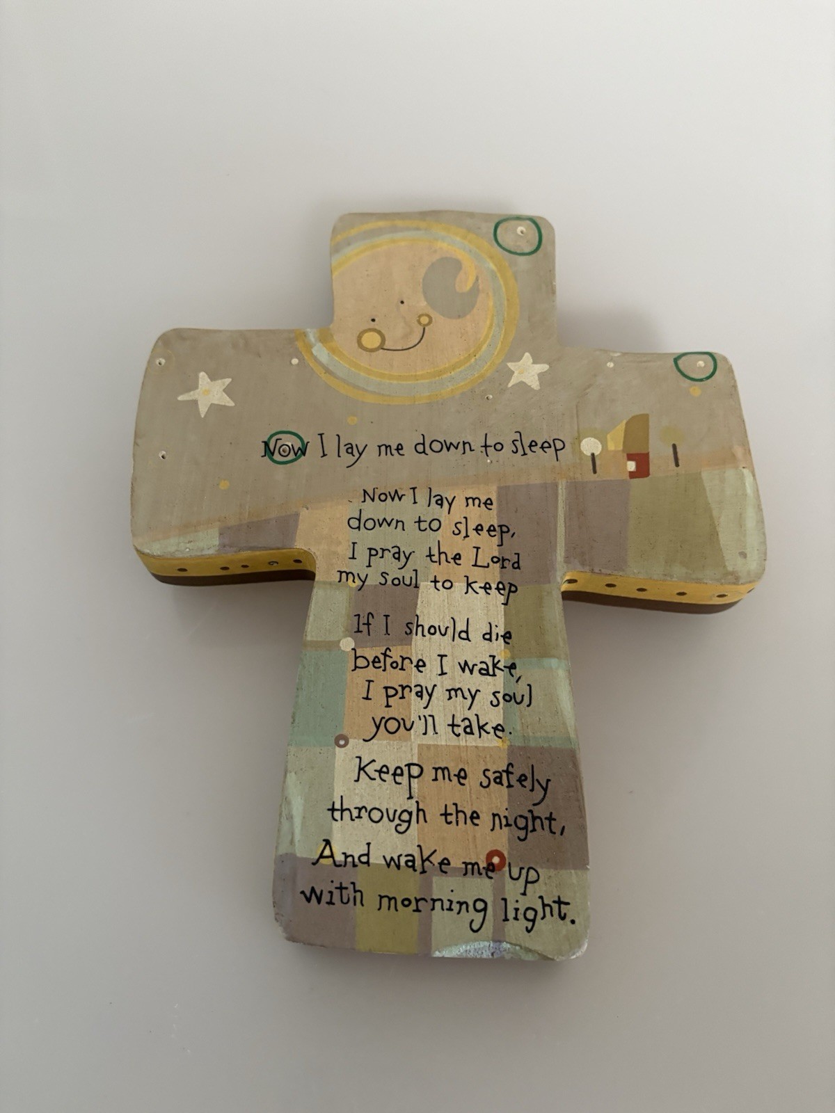 Natural Life Wooden Cross Multi-Color Now I Lay Me Down To Sleep 9x7”