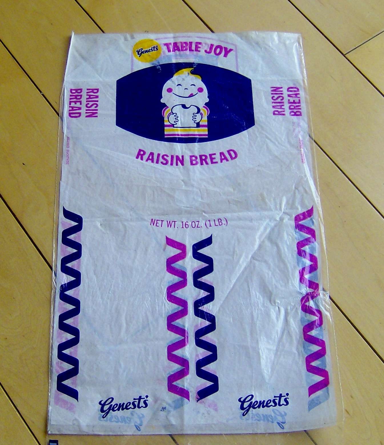 vintage 1960s GENEST\'S Table Joy RAISIN BREAD bag GROOVY GRAPHICS food packaging