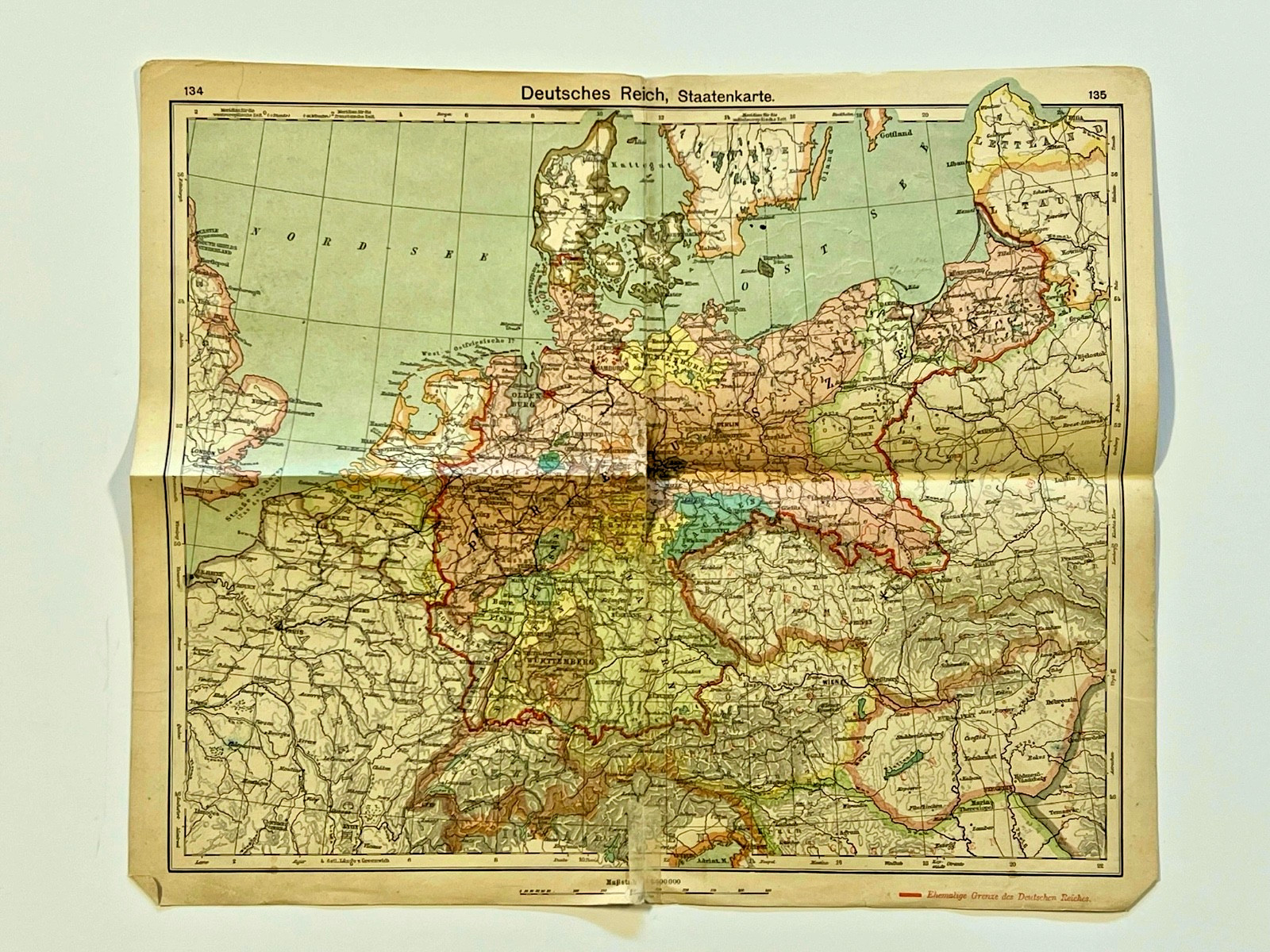 Original Historical World War I Map of German Empire (Deutsches Reich)