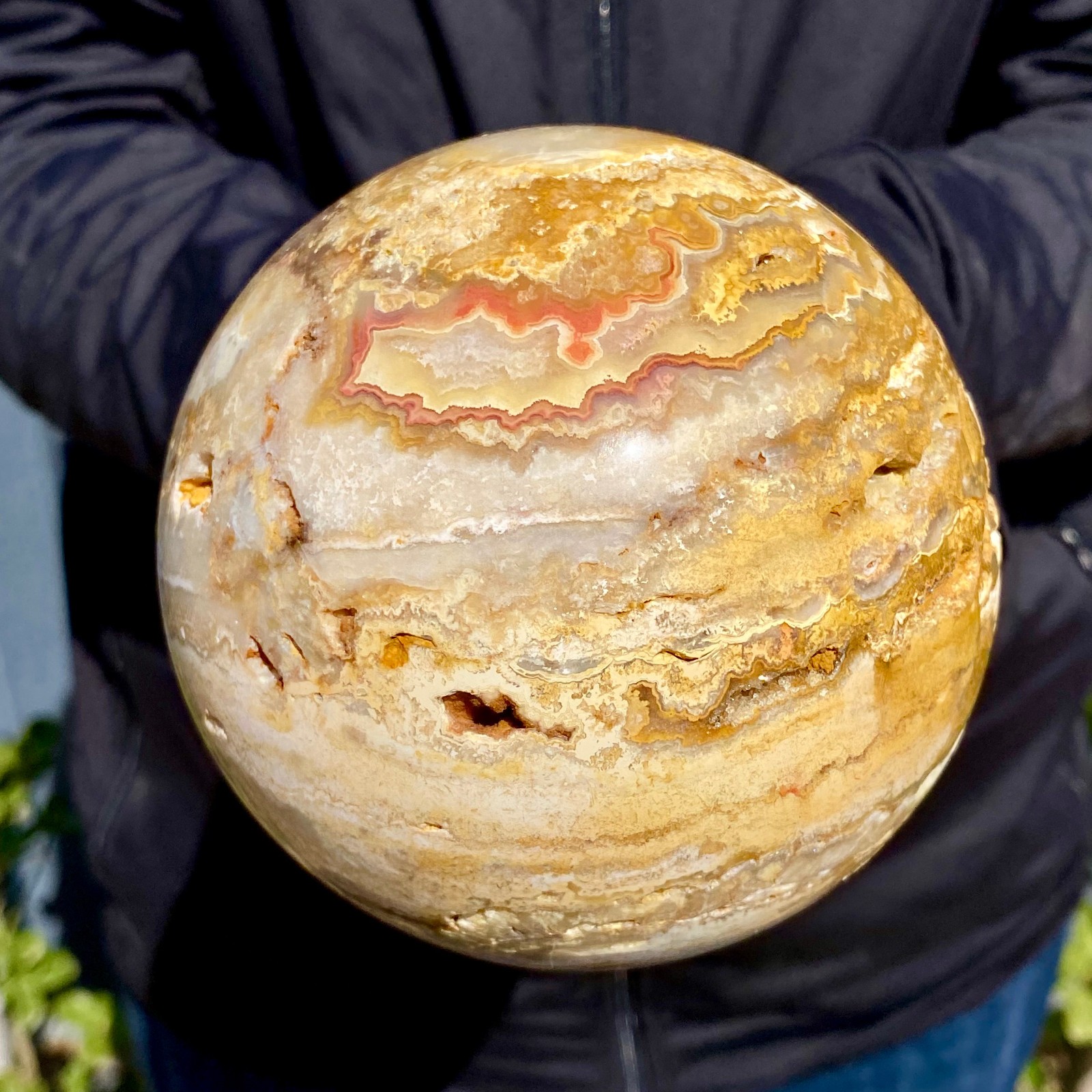 4.03LB Natural Agate Striped Crystal ball Quartz Mineral Specimen Healing