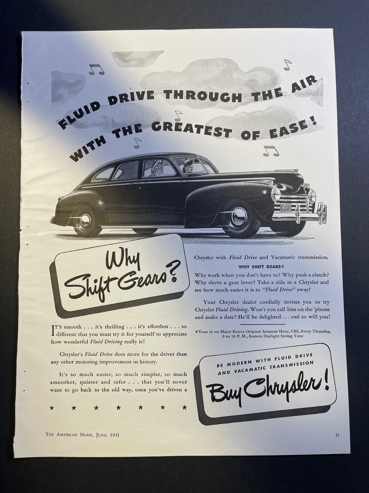 Vintage Magazine Advertisement 1941 Chrysler Automobiles Why Shift Gears