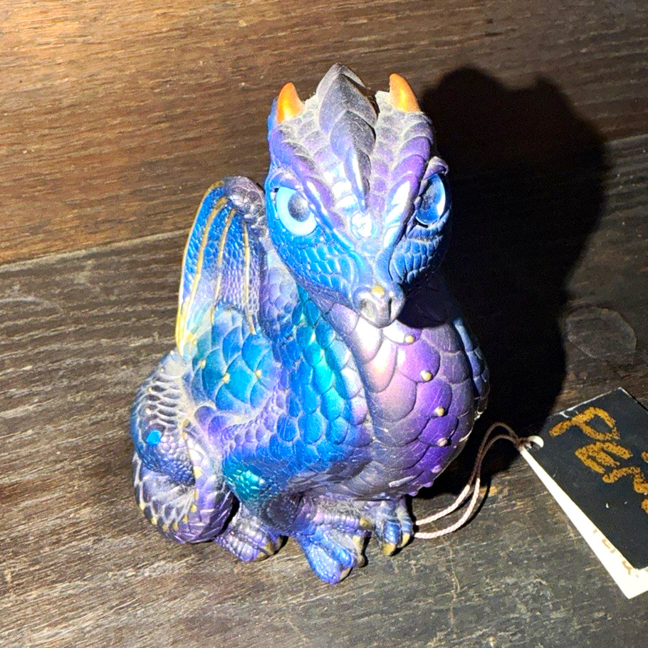 Blue & Purple Dragon Figurine Statue w/ Tag - Fantasy Genre Dragon Theme