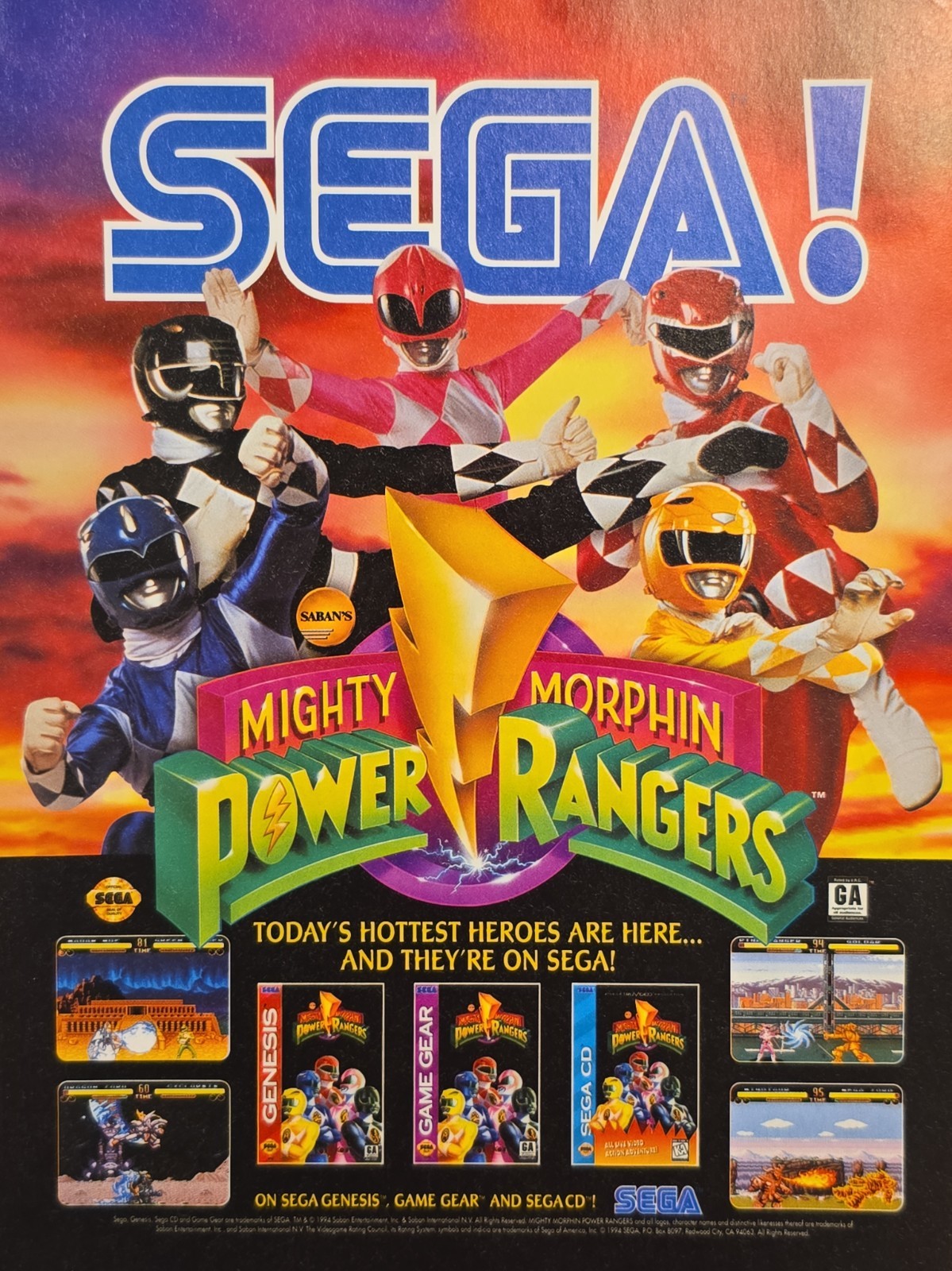 Rare Vintage Power Rangers Gaming Print Ads Lot Sega Genesis & Nickelodeon GUTS