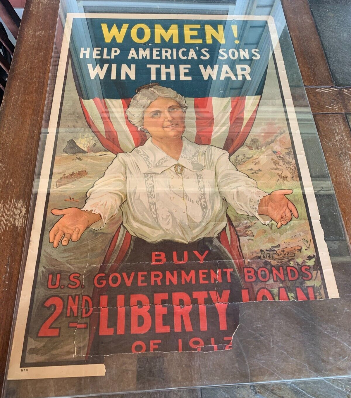 Original Antique WWI Liberty Loan Poster Women Help America\'s Sons Win the War 1