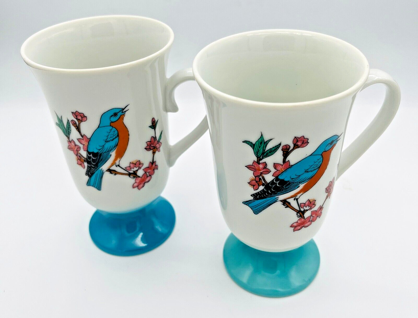 Fred Roberts Vintage Song Bird Pedestal Footed Irish Coffee Mugs Set of 2 Tea