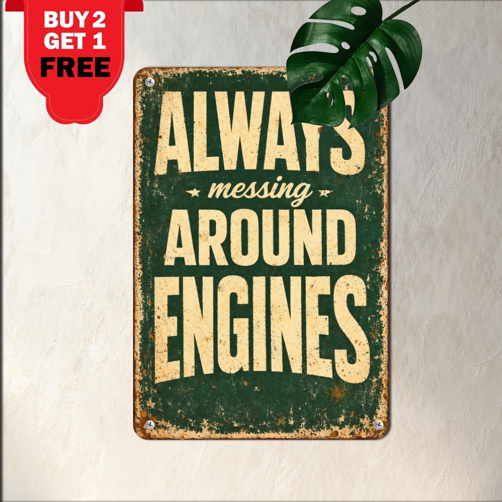 Still Playing With Cars Tinplate Sign Durable Garage Workshop Metal Plaque 8x12
