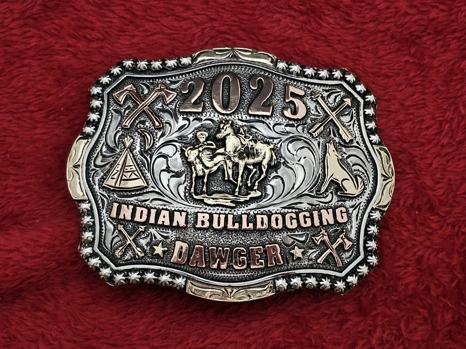 X~Treme Bulldogging☆2025☆RODEO Indian CHAMPION TROPHY BUCKLE☆Reservatio☆Rare☆190