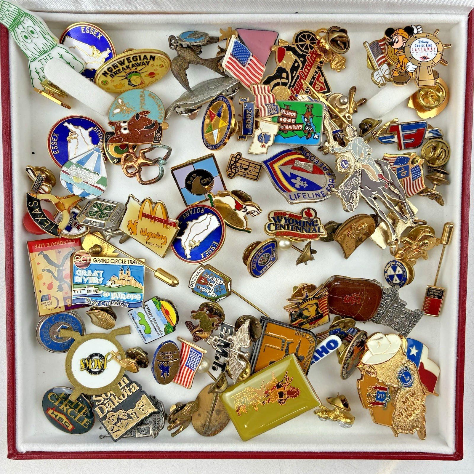 75 Vintage Lapel Pin Lot ~ States, Work, American Flag, Companies, Events & More