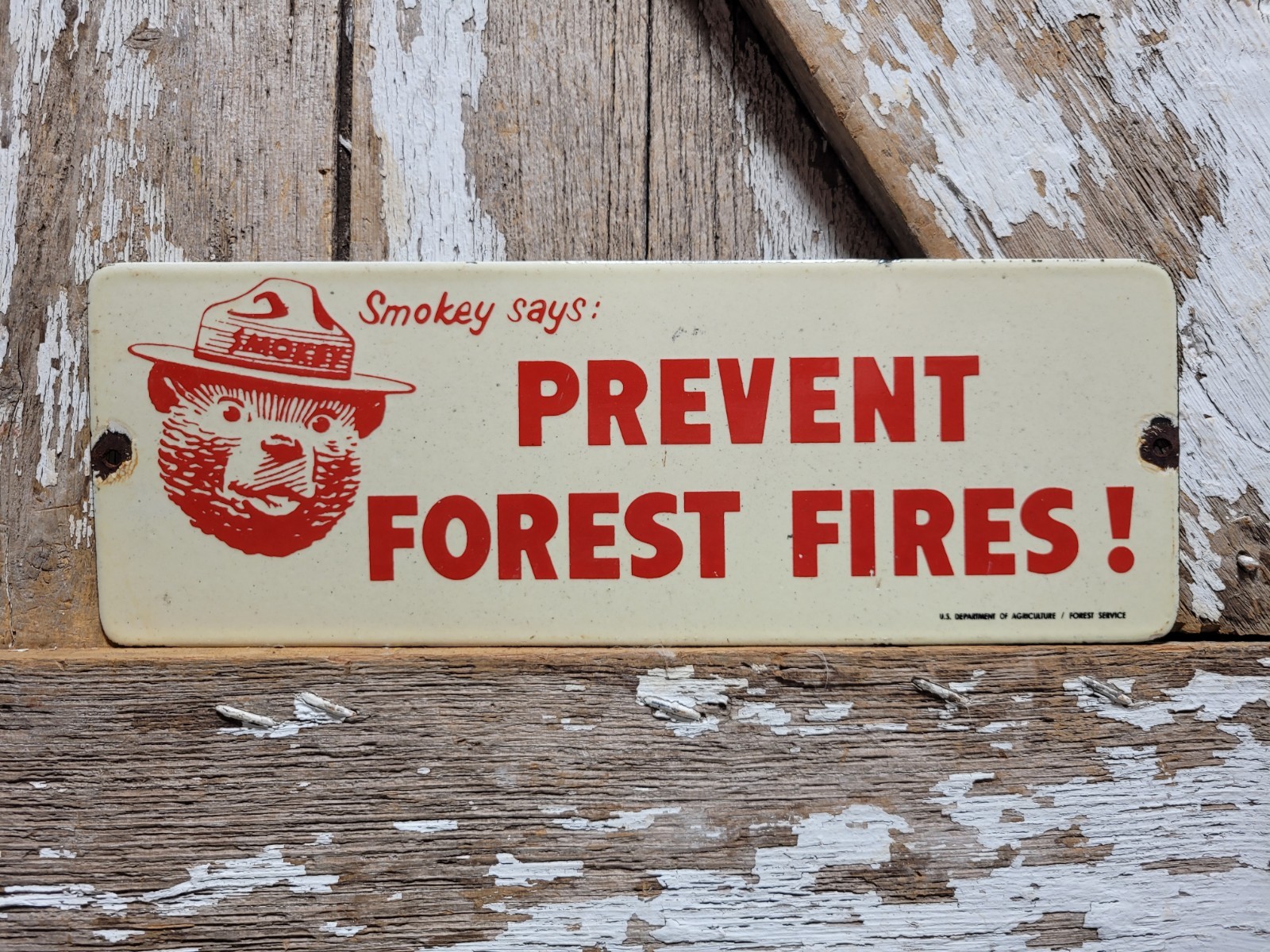 VINTAGE SMOKEY BEAR PORCELAIN SIGN OLD FOREST SERVICE DEPT AGRICULTURE PARK FIRE