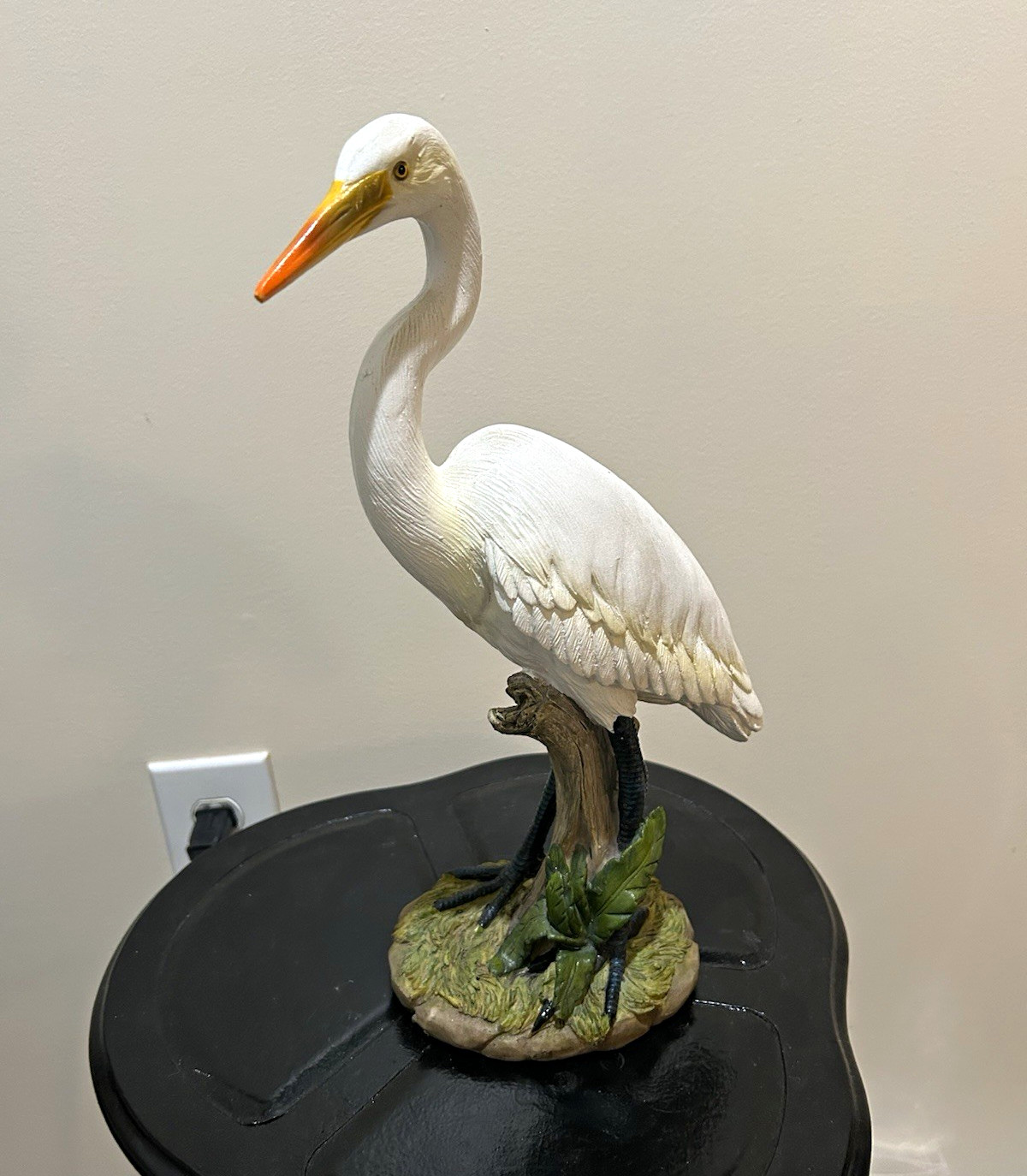 Vintage Hand carved/painted wooden Toscano Great White Egret statue signed.