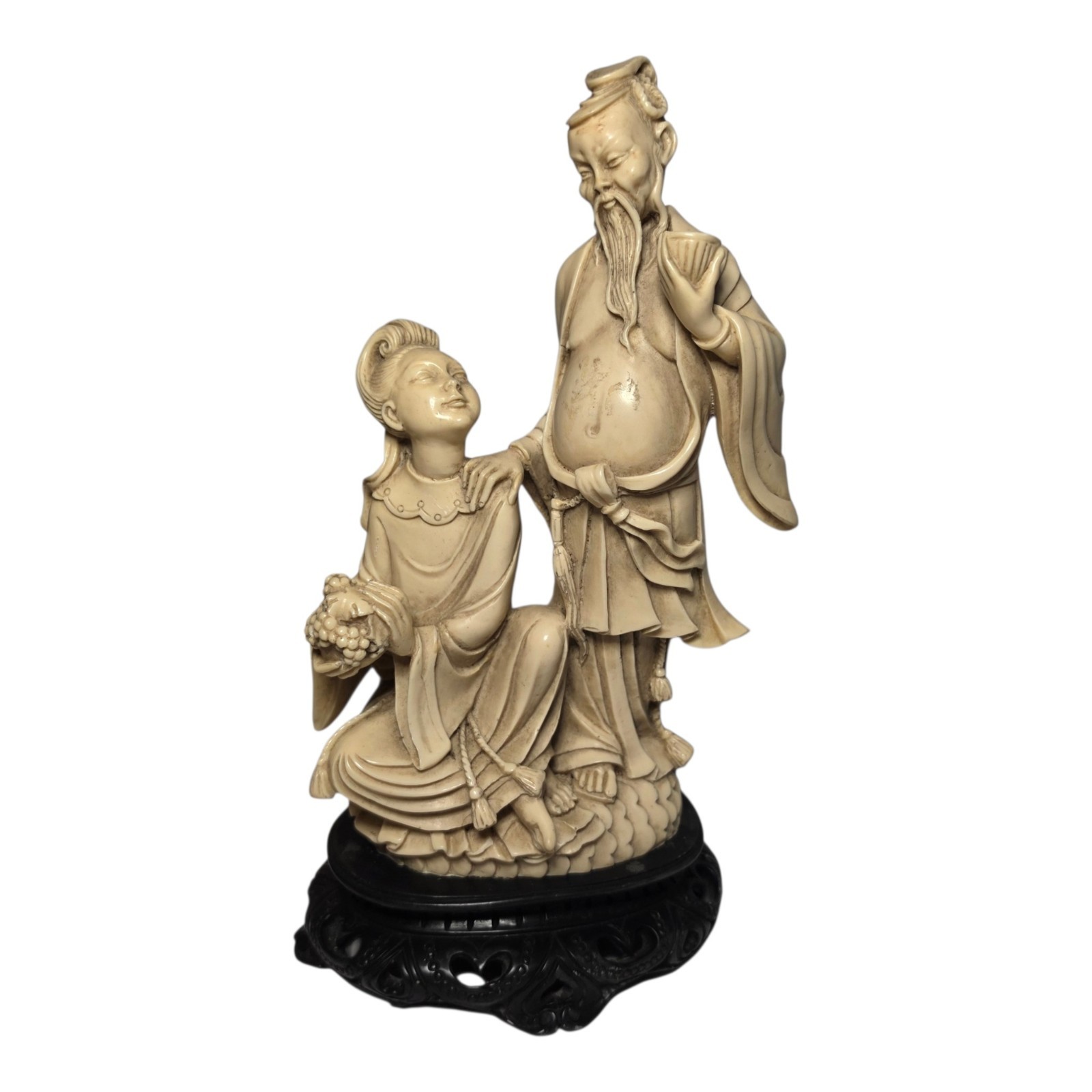 Vintage Molded Resin Asian Couple Statue Figurine
