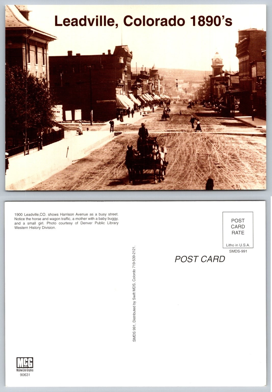 Leadville CO 1890s Harrison Ave Horse Wagon Traffic Street Scene Postcard