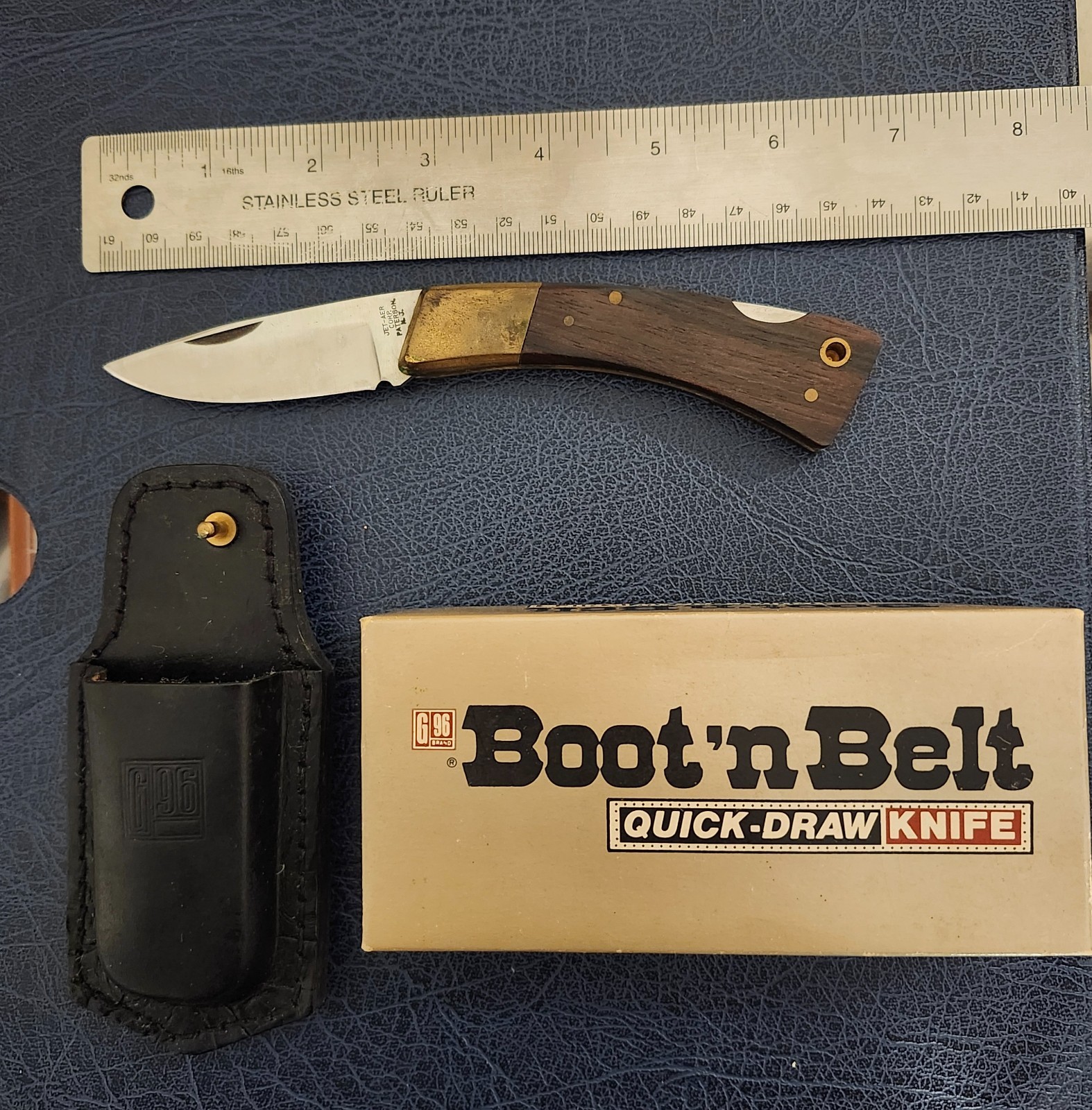 VINTAGE JET AER G96 7001 JAPAN BOOT'N BELT Quick Draw POCKET KNIFE w/pouch