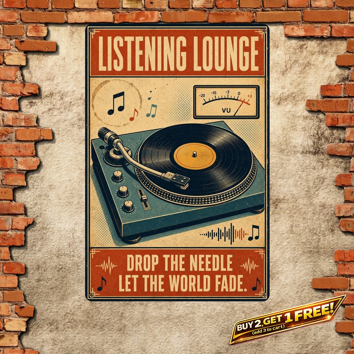 Retro Vinyl Record Music Room Sign Vintage Studio Metal Tin Wall Art Plaque