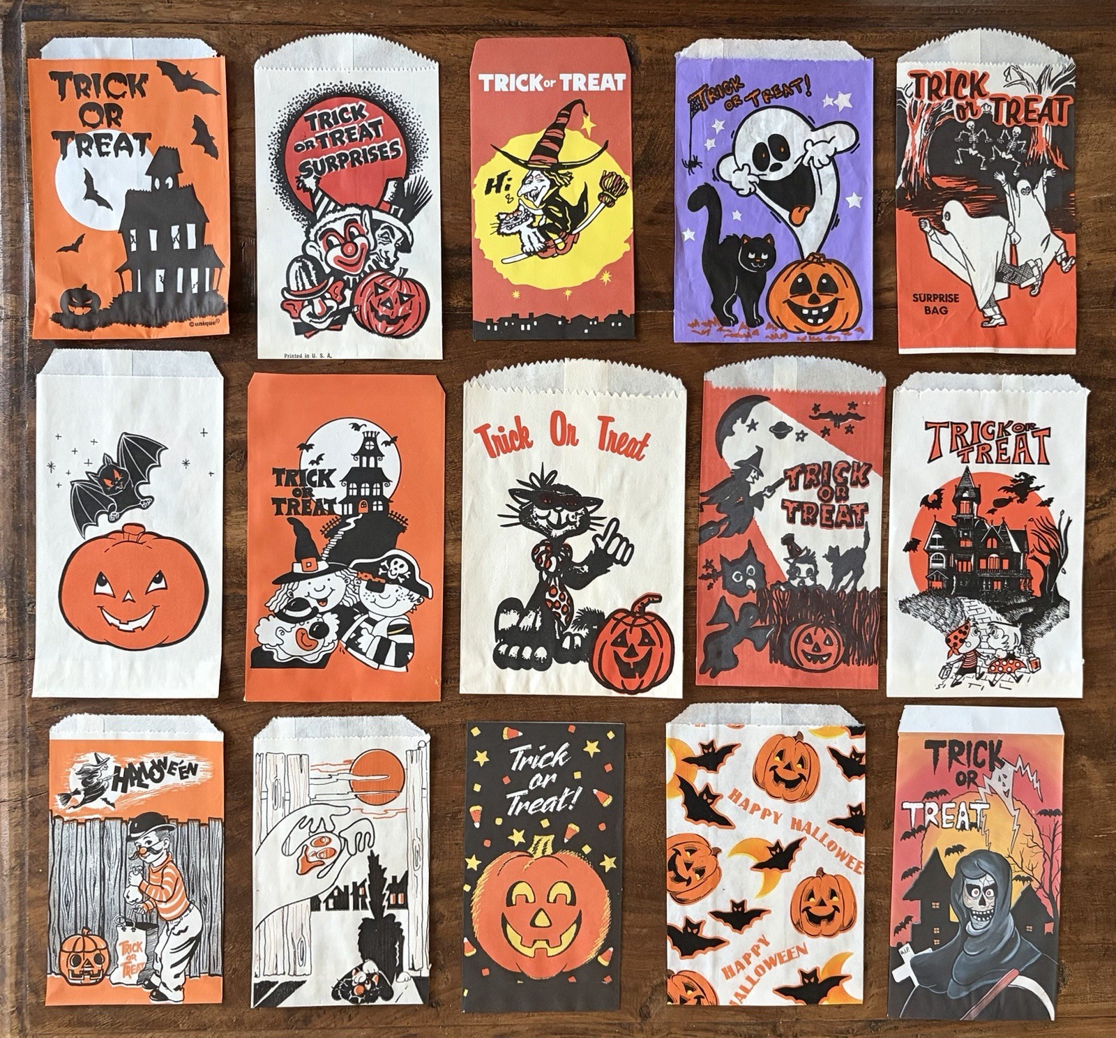 Vintage 1960s-1990s Halloween Paper Trick or Treat Handout Bag Collection