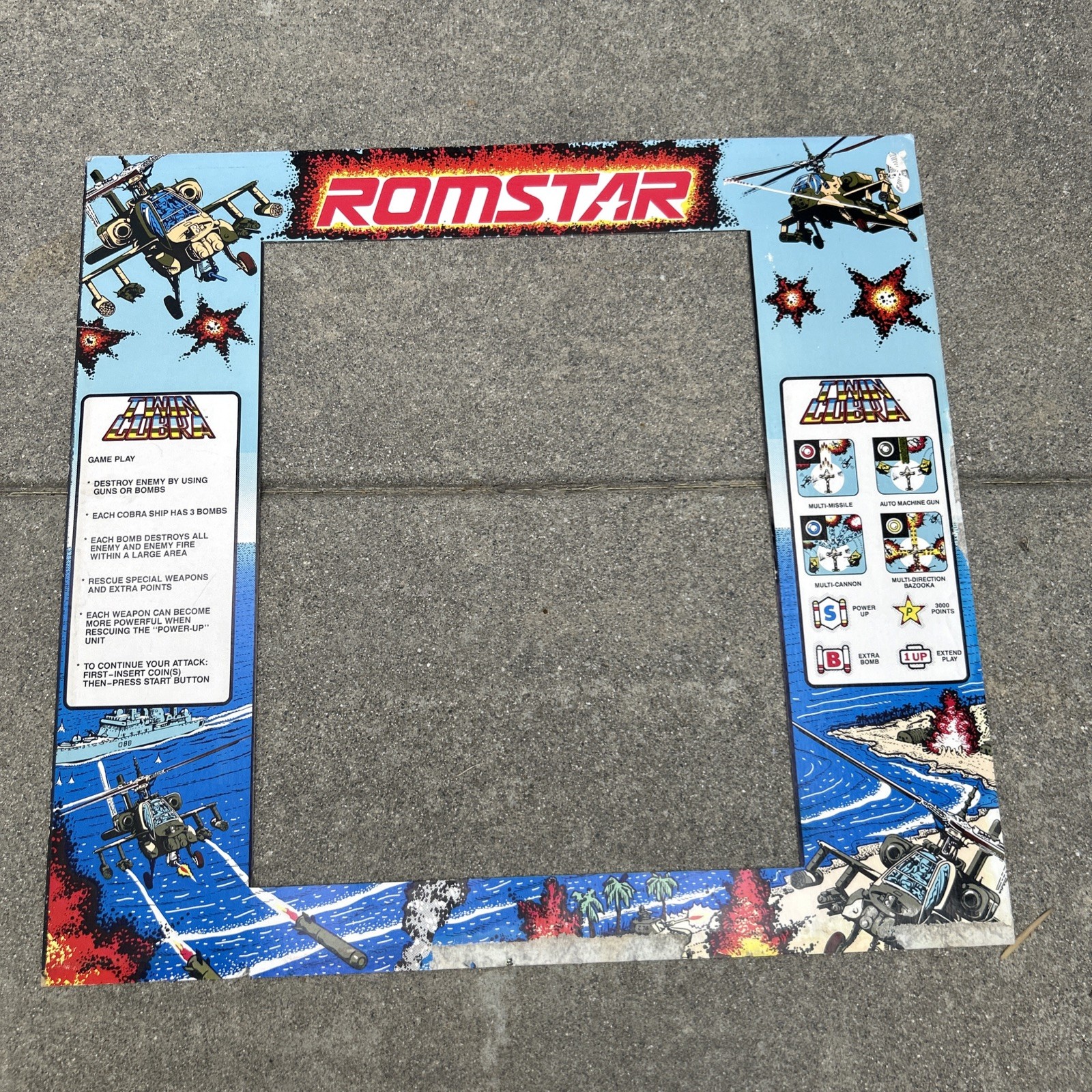 Original Monitor Bezel twin Cobra 22 1/4 X 21 ARCADE GAME ART