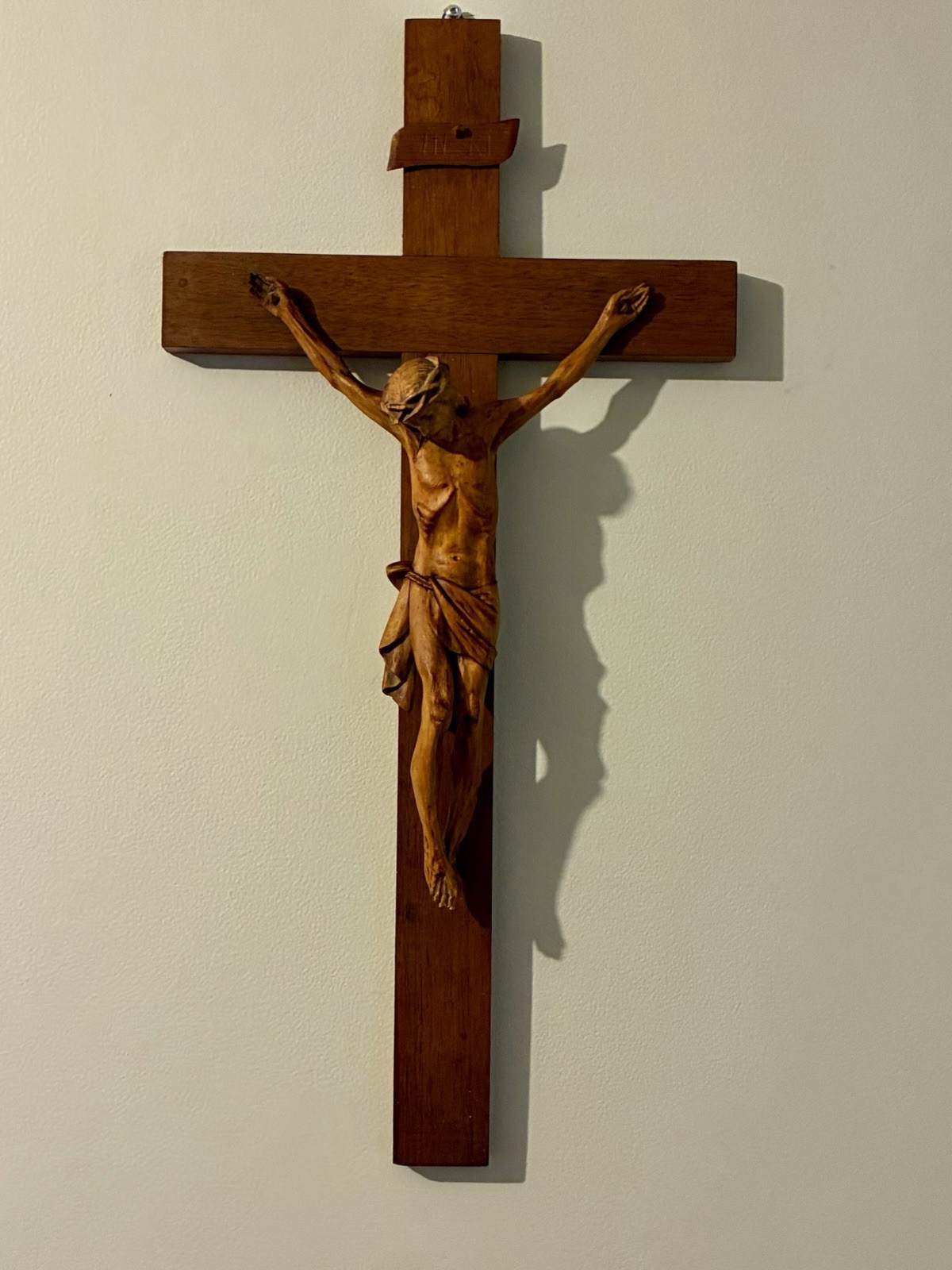 ANTIQUE 26” HAND CARVED WOOD CARVING JESUS WALL CRUCIFIX CROSS SCULPTURE FIGURE