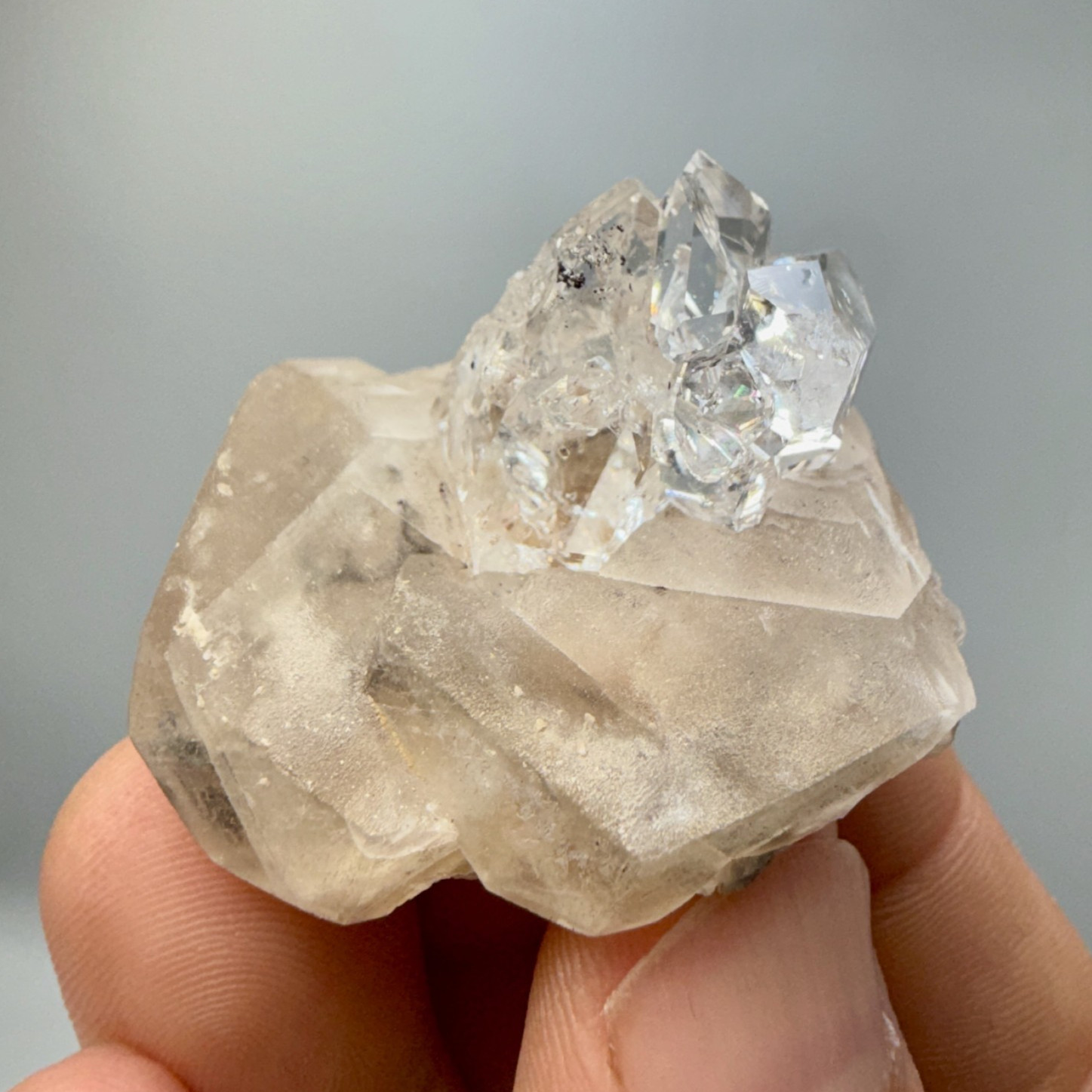 Herkimer Diamond Gem Cluster Perched on Calcite Crystals, Unique + 100% Natural