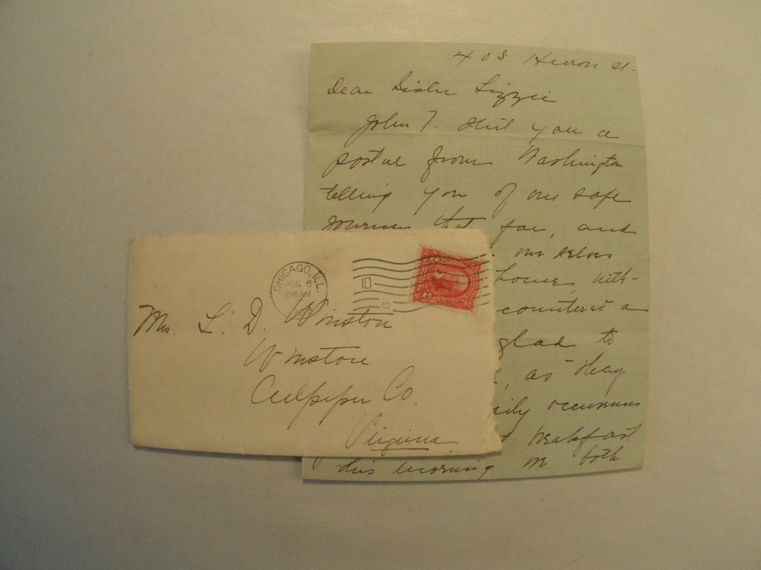 Vintage 1890s Chicago IL Letter & Envelope to Virginia Ephemera