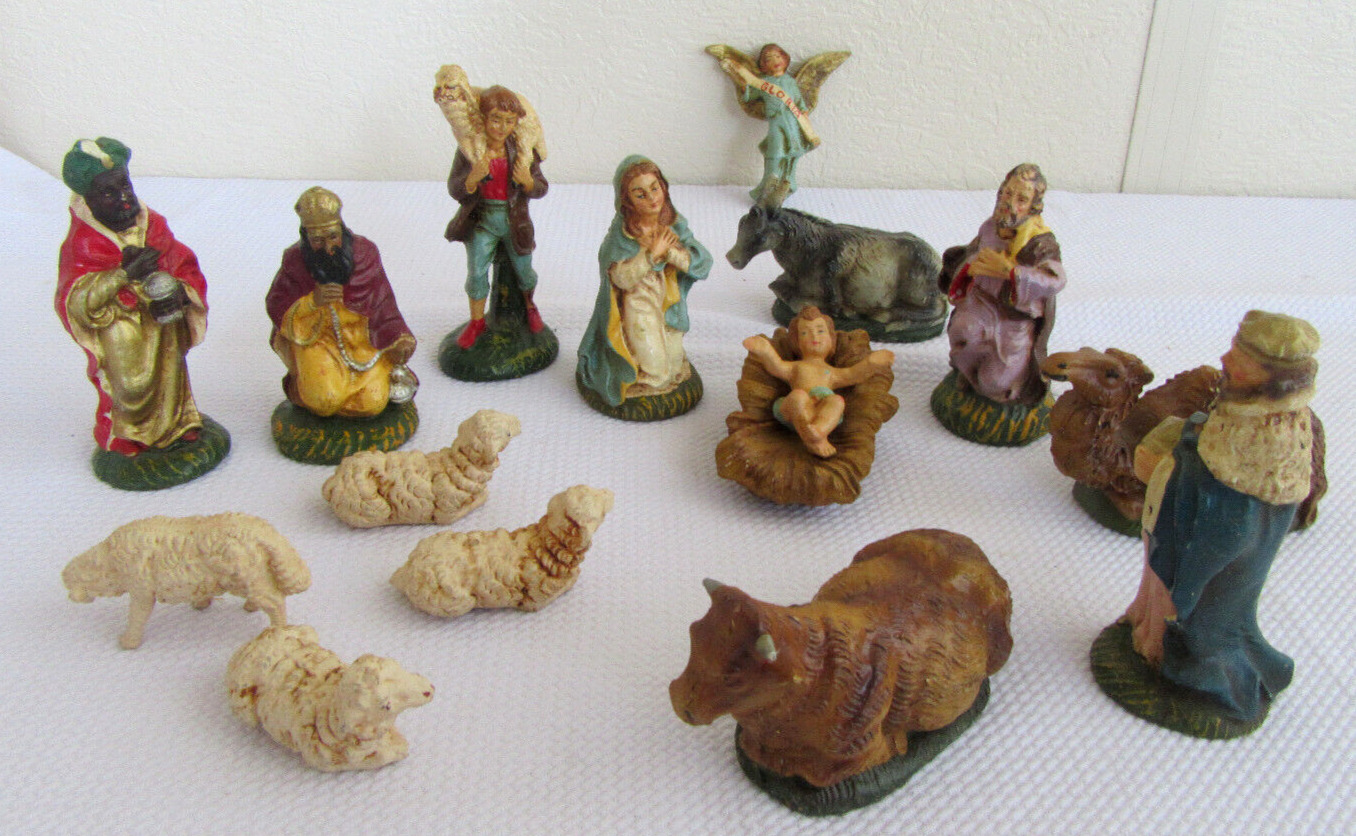 Vintage 16pc Nativity Set Christmas Manger Scene Figurines Made In ...