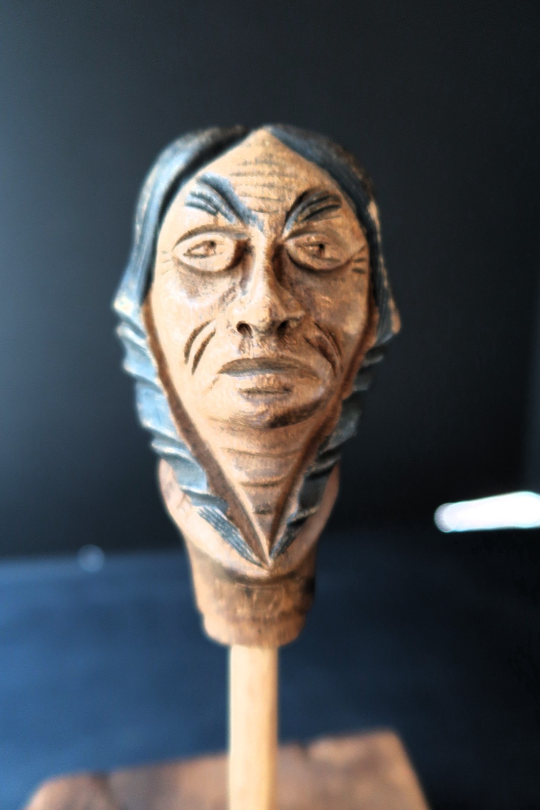 Antique Phi Sigma Kappa Folk Carved Dartmouth Cane Head Native American Pommel