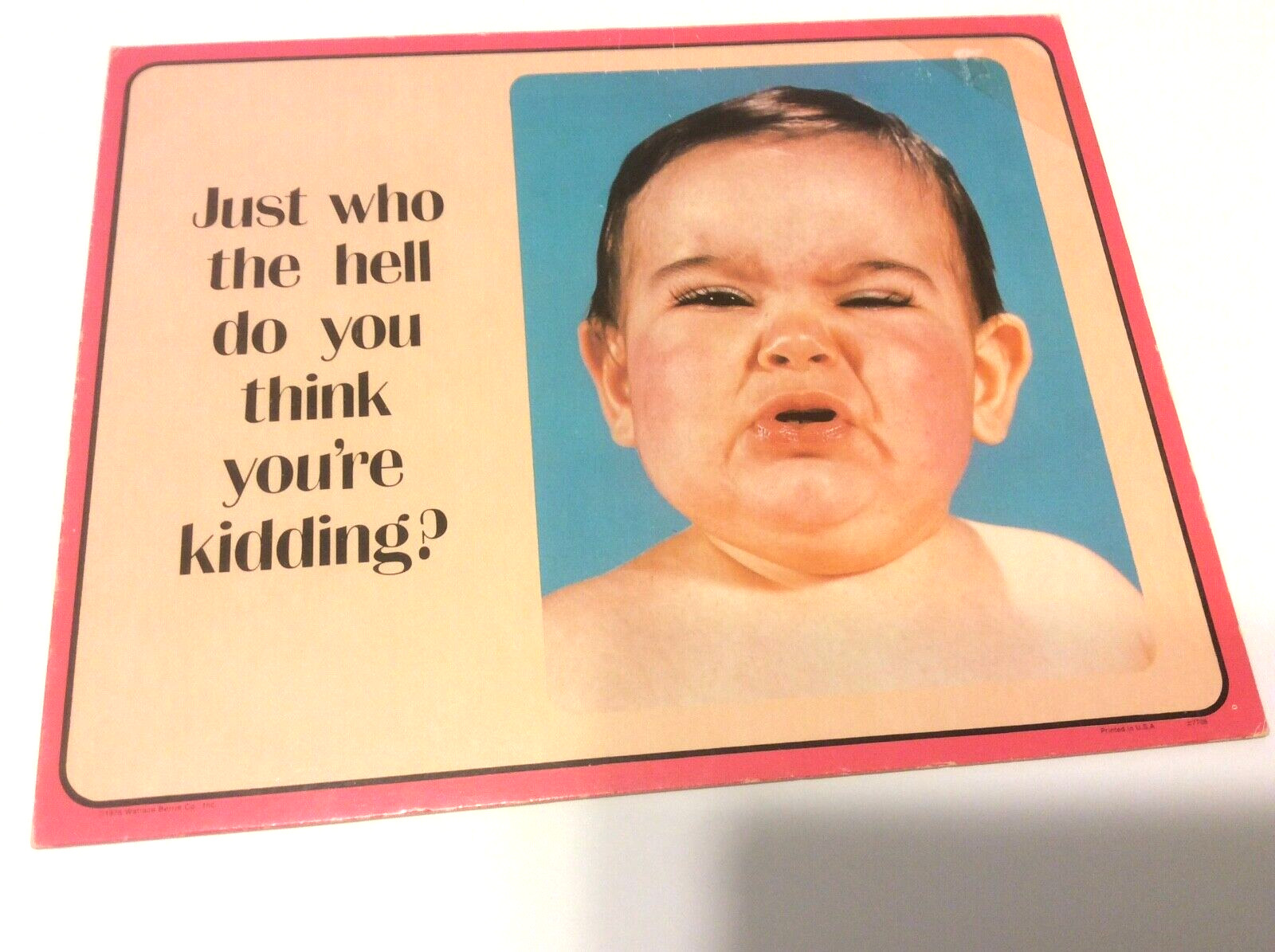 Wallace Berrie VTG 70s “Your Kidding” Baby Humorous Desk Sign Cardboard 9”x7”