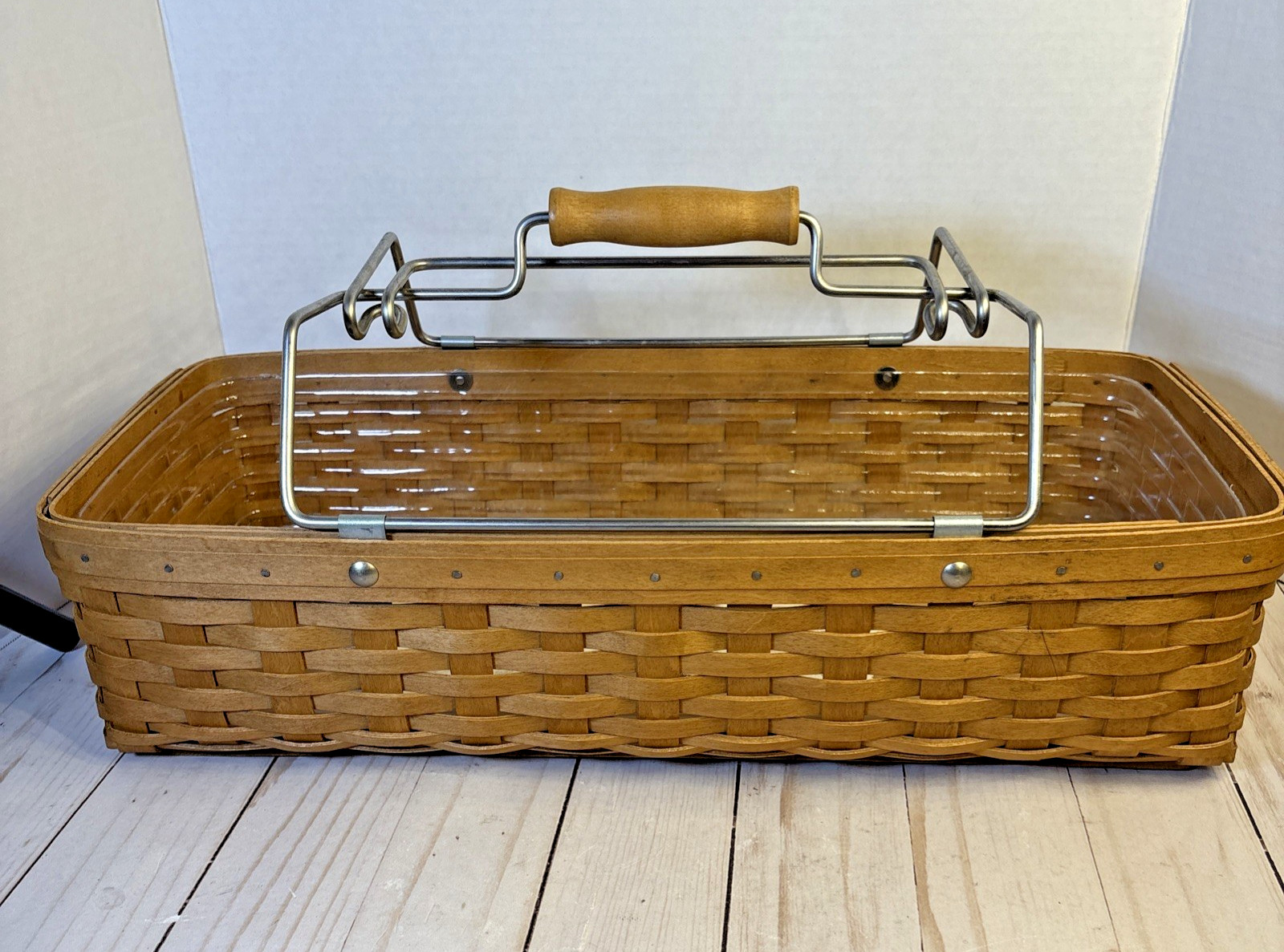 Longaberger 2003 Hostess Household Caddy Basket Metal Drop Handles GARDEN