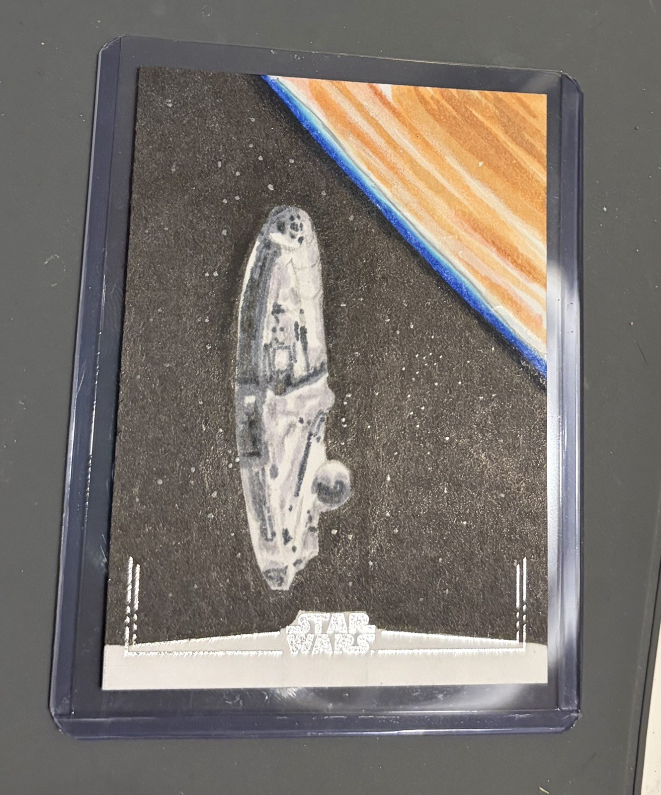 2024 Topps Chrome Star Wars Galaxy Silver Foil Sketch Card of Millenium Falcon
