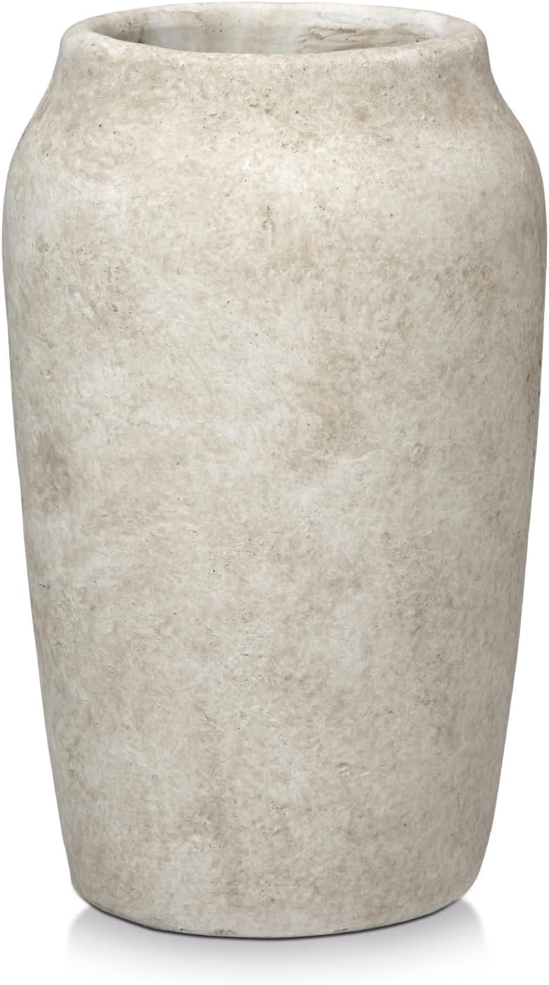 9'' Terracotta Ceramic Vases Rustic Vintage Shabby Textured White Vases 4.33'' W