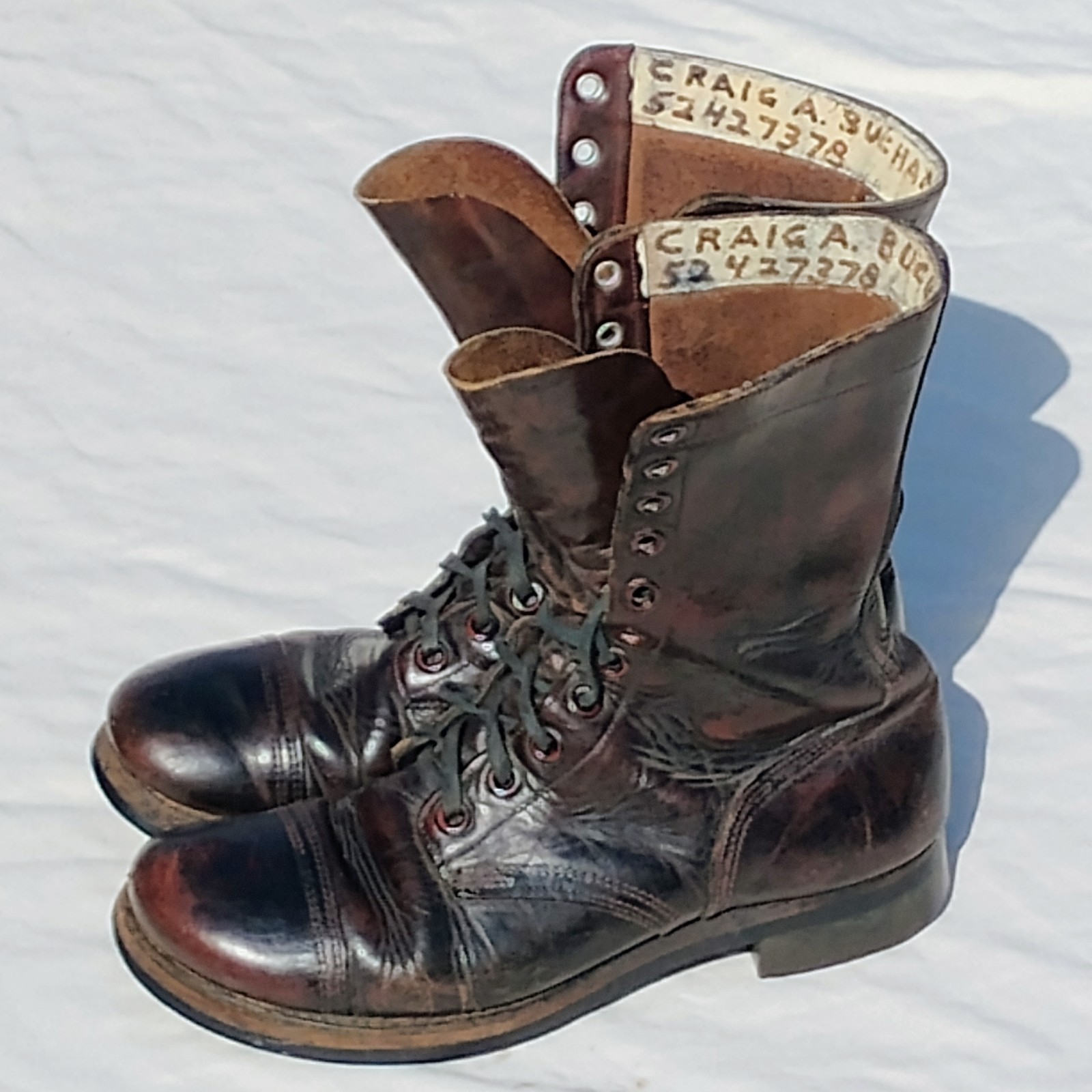 Vtg 1950s Korean War Brown Leather Paratrooper Jump Boots Size 9R With Socks