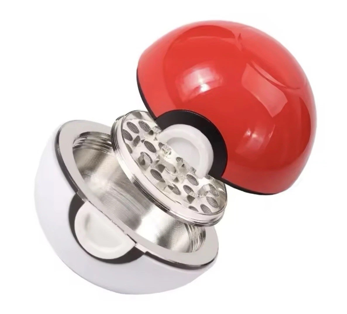 Pokeball Design 3-Layer Tobacco Grinder Zinc Alloy Red White