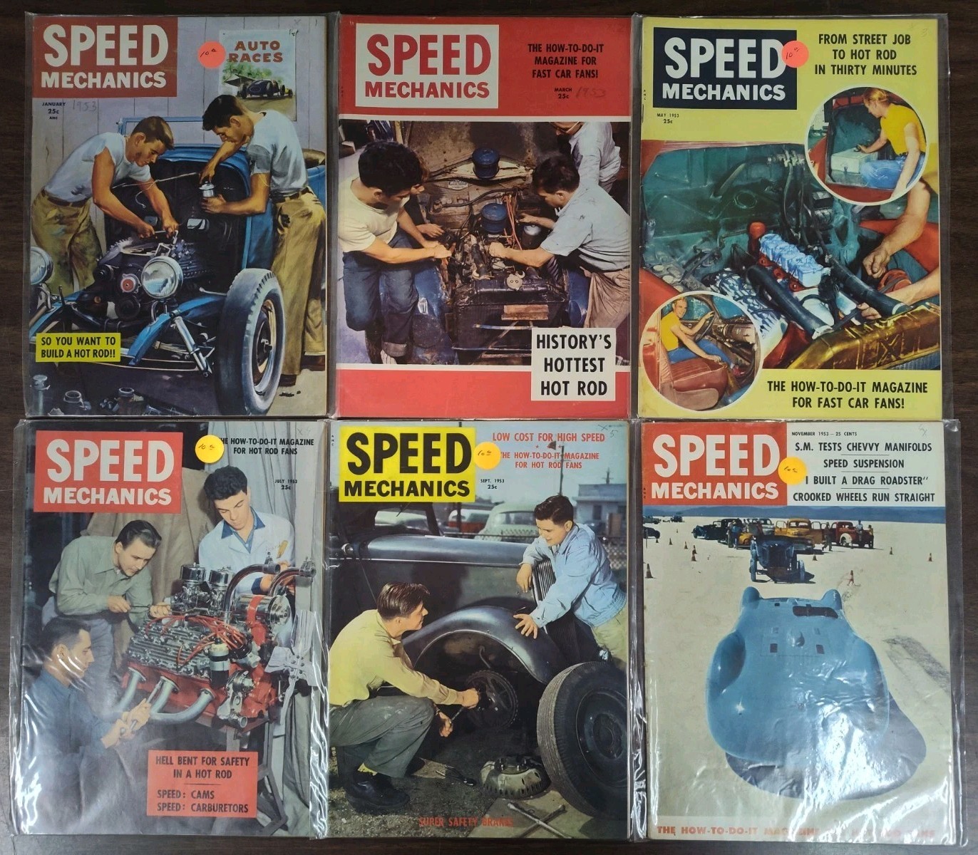 1953 Speed Mechanics Complete Vol 1 Set 6 Issues 1st Year Hot Rod Magazines
