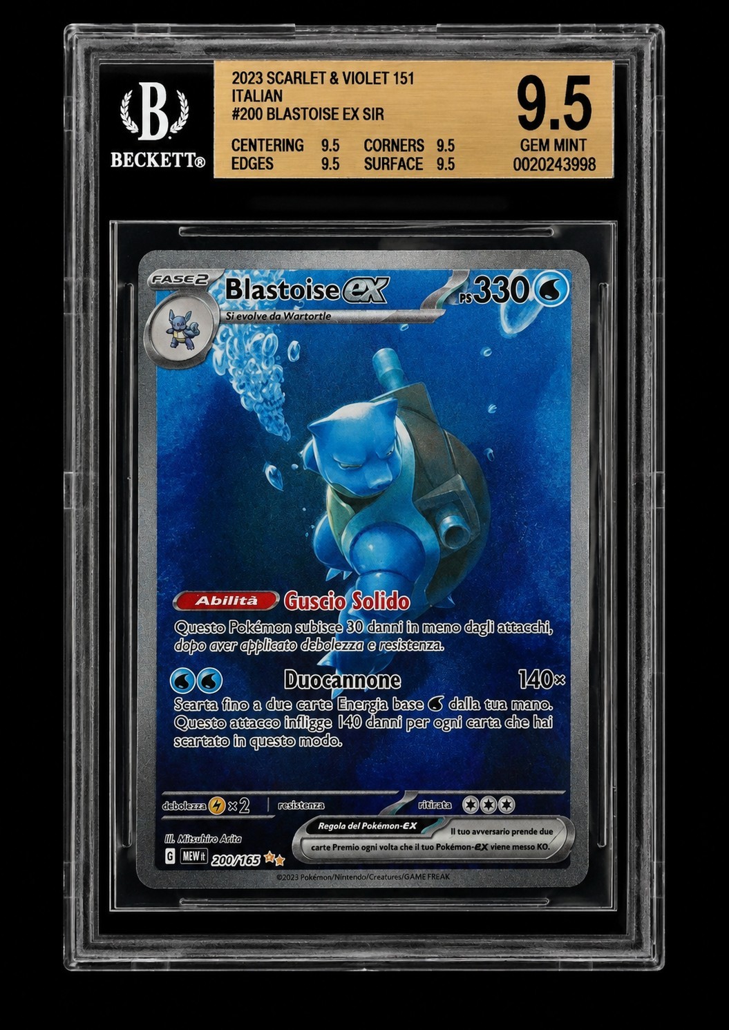 Pokemon Blastoise ex SIR 200/165 Scarlet & Violet 151 ITA BGS 9.5