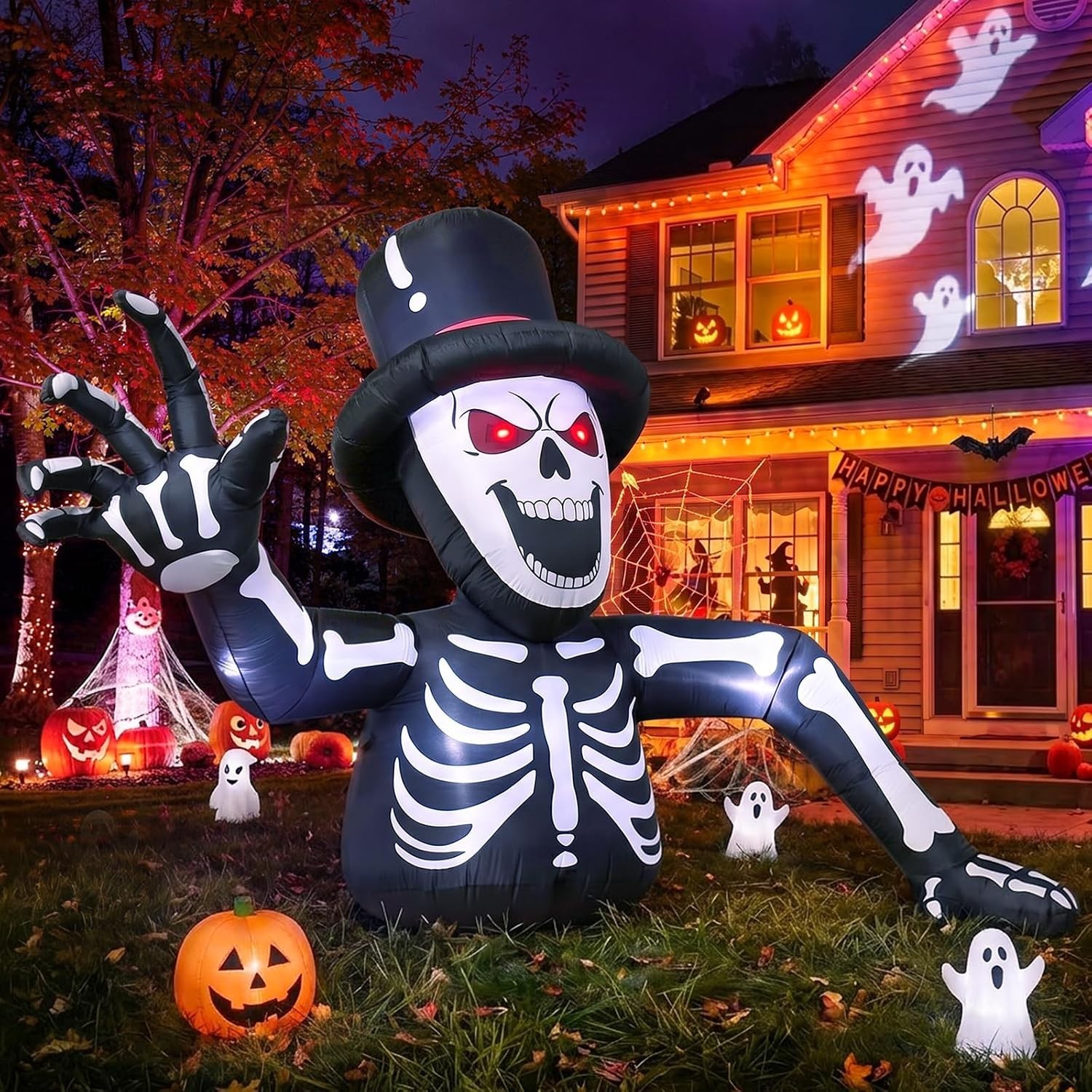 10FT Giant LED Lighted Skeleton Halloween Inflatable Outdoor Yard Roof Garden De