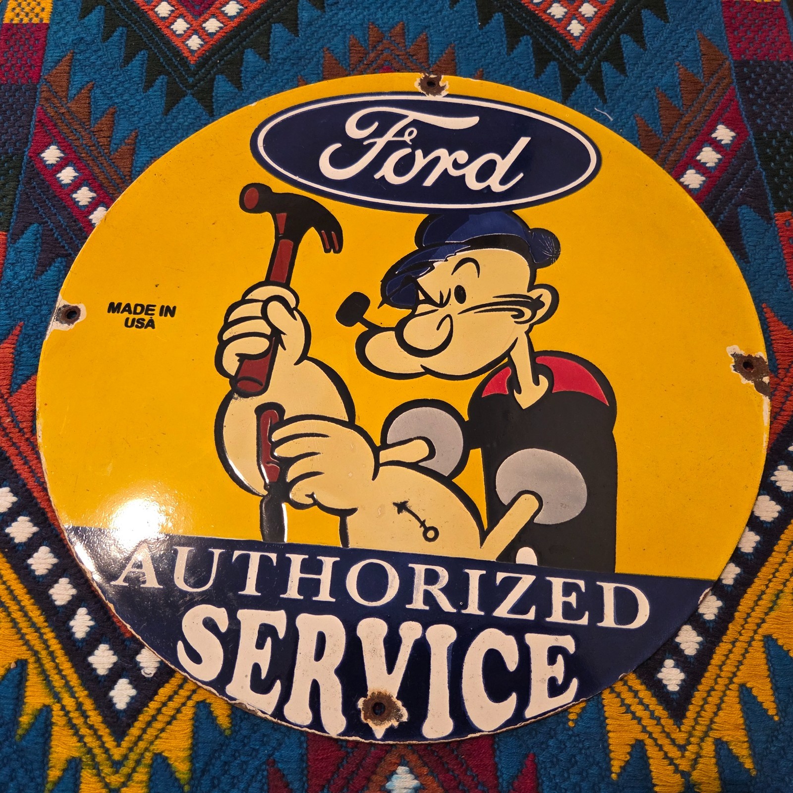 Vintage Ford Porcelain Sales Service Gas Station Popeye Sailor Advertising Sign