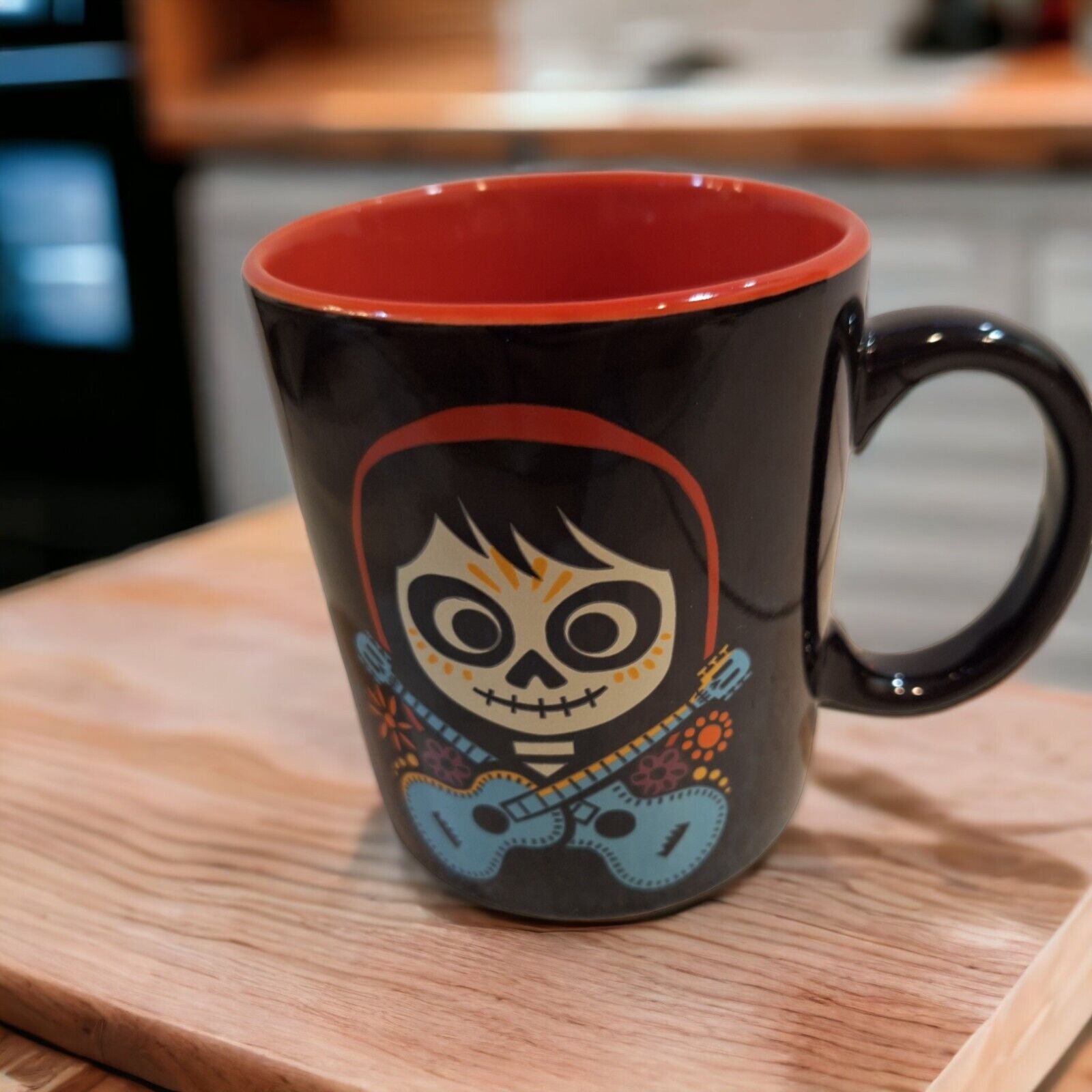 Disney Pixar COCO Black Coffee Mug Cup Red Inside Sugar Skull Miguel NEW