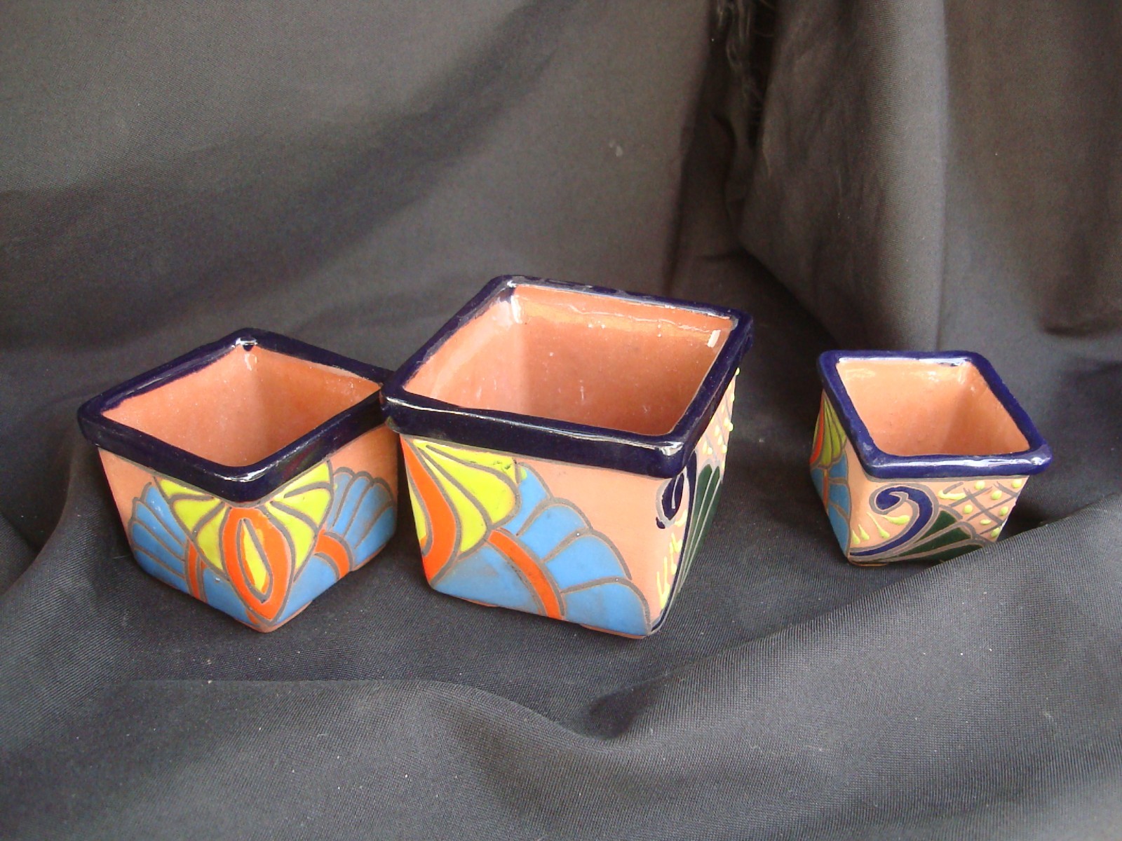 Set of 3 Mexican Talavera pottery art Planters Garden decore Kitchen Art