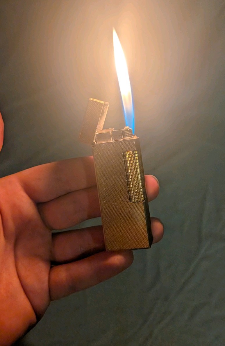 Vintage Dunhill Rollagas Lighter Gold Plated Barley Pattern 1968-1975 - Working
