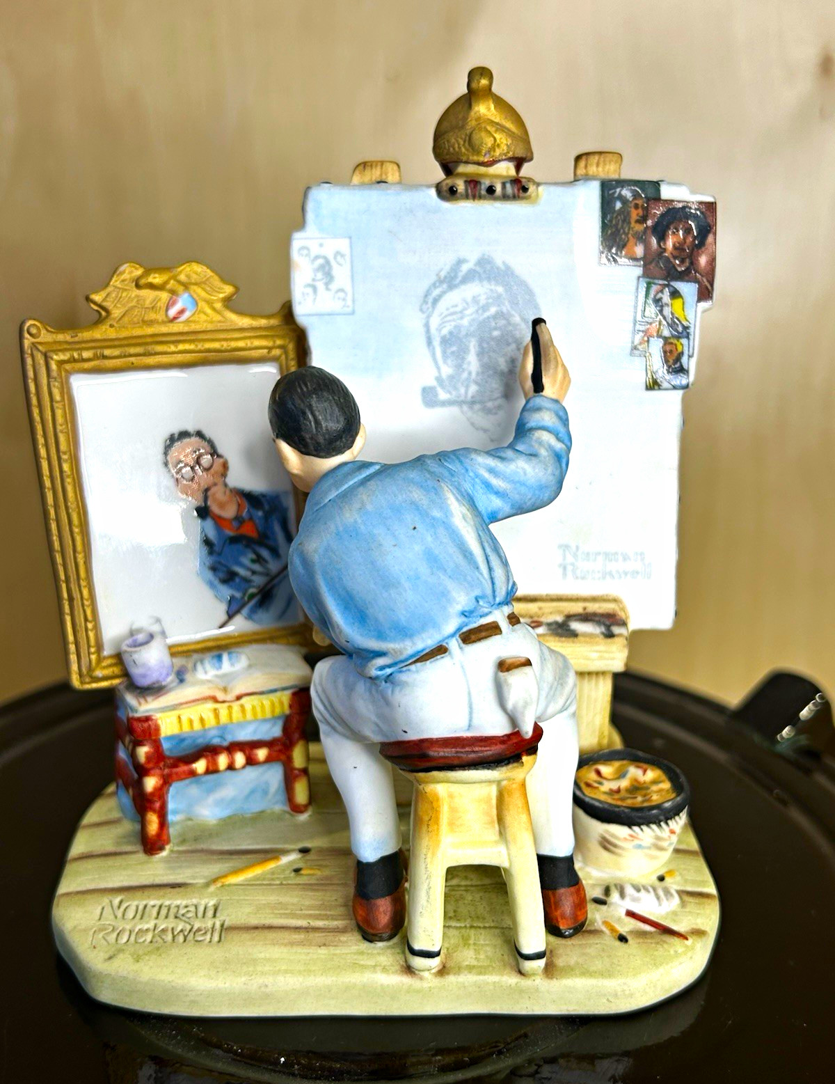 Gorham Norman Rockwell Triple Self Portrait Porcelain Figurine 1982