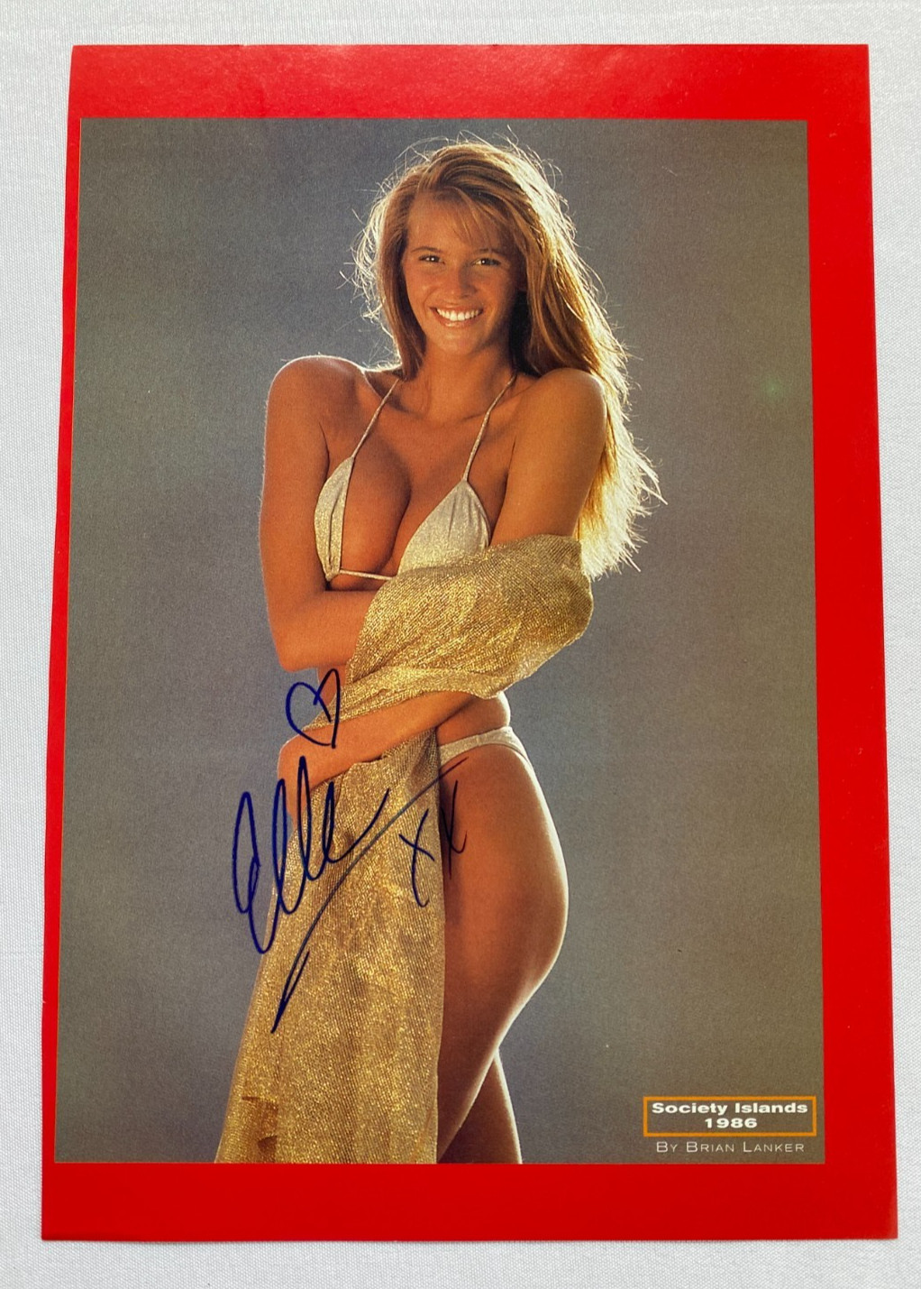 Vintage Elle Macpherson Autographed Society Island 1986 Photo