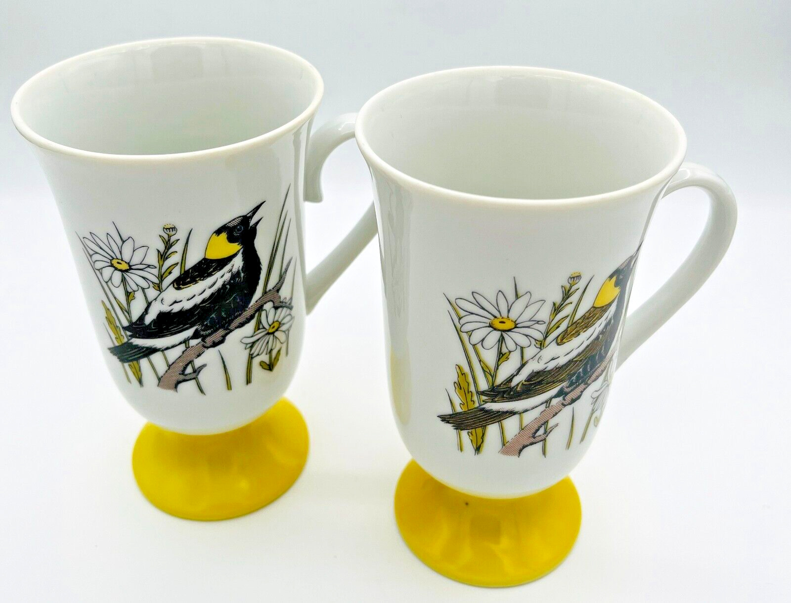Fred Roberts Vintage Song Bird Pedestal Footed Irish Coffee Mugs Set of 2 Tea