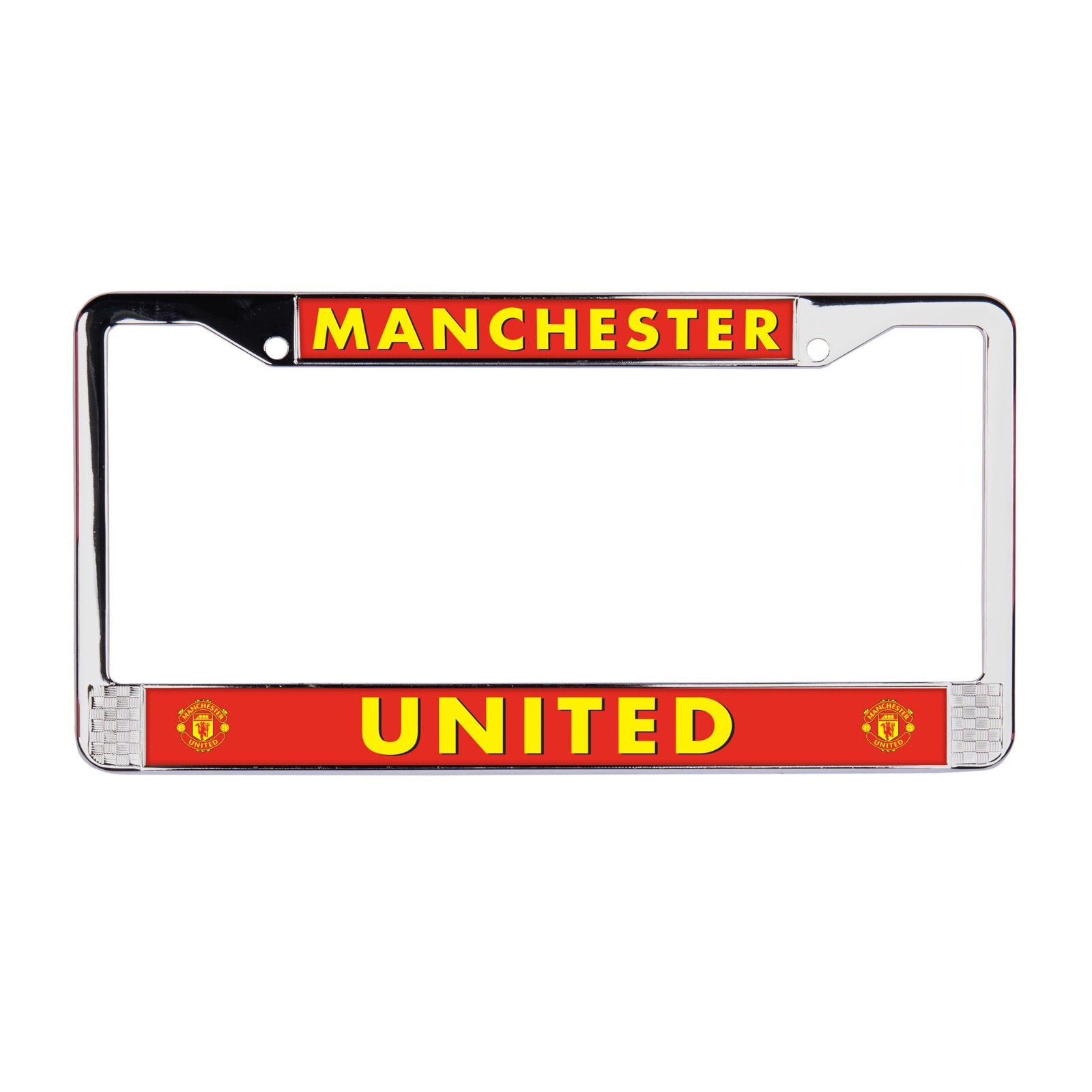 Manchester United 3D Polyurethane Domed 2-Hole Chrome Metal License Plate Frame