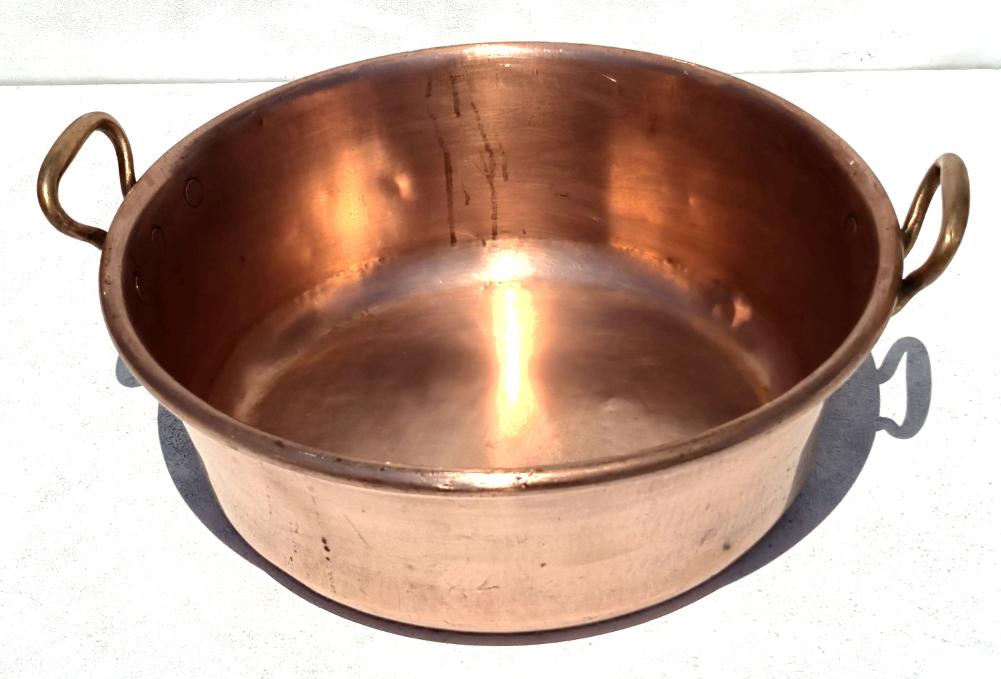 Vintage 15.9inch French Copper Jam Pan Bronze Handles Rolled Rim 9lbs Gift Idea