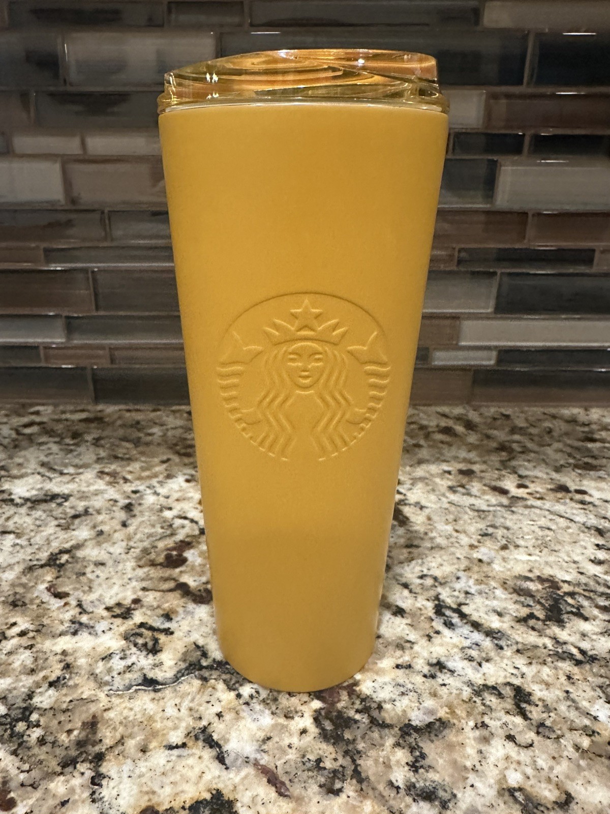 New Starbucks 2023 Mustard Yellow Stainless Steel Tumbler 16 oz Siren 011145258